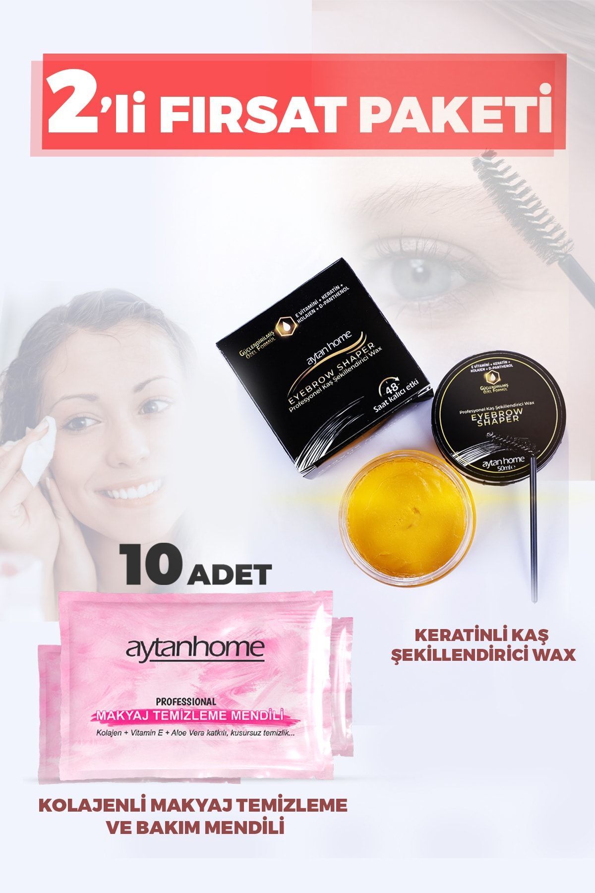 Aytan Home Kolajenli Makyaj Mendili Ve Keratinli Kaş Sabitleyici Wax (yüz Bakım Seti)