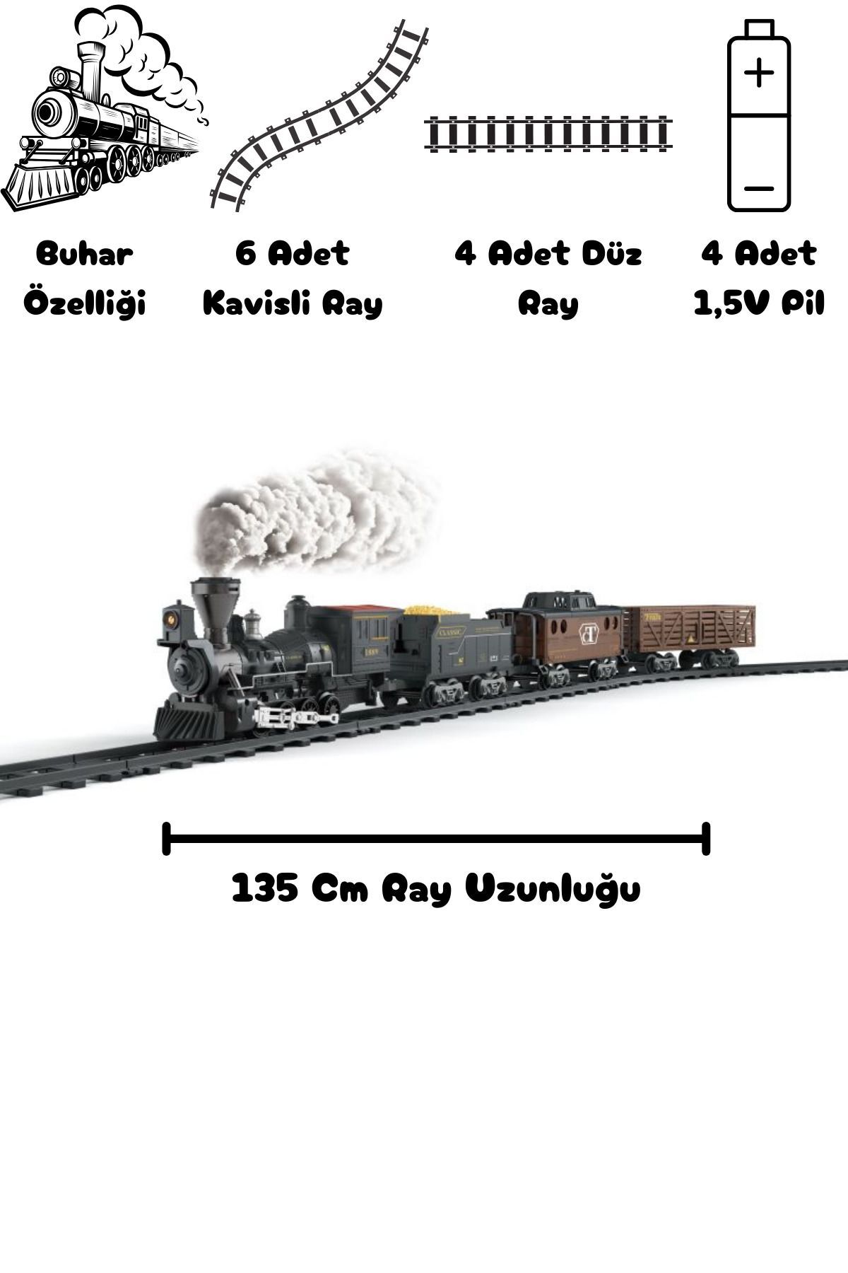 welcomein Oyuncak Sesli Ve Işıklı Buhar Atan 30 Parça Classic Klasik Buharlı Tren Seti