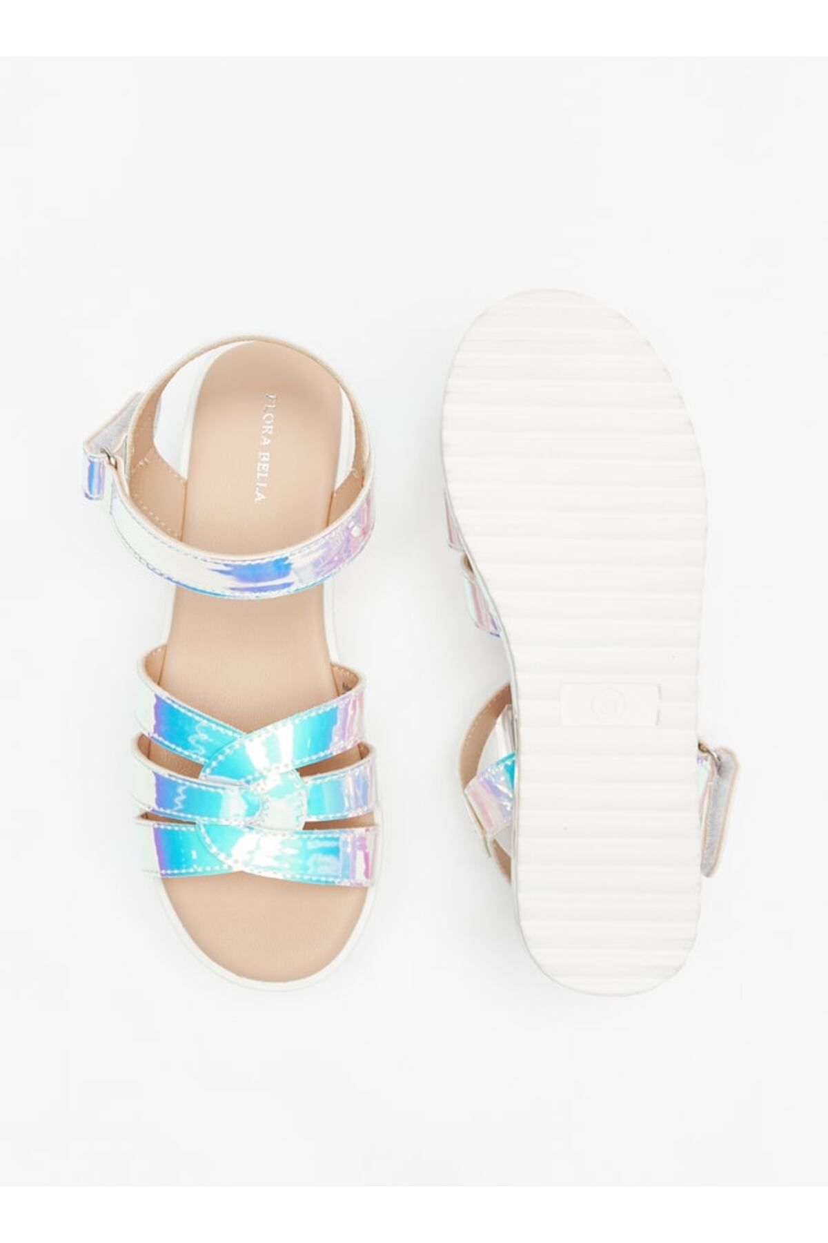 Flora Bella by Shoexpress-Iridescent Strap Sandals with Hook and Loop Closure 4