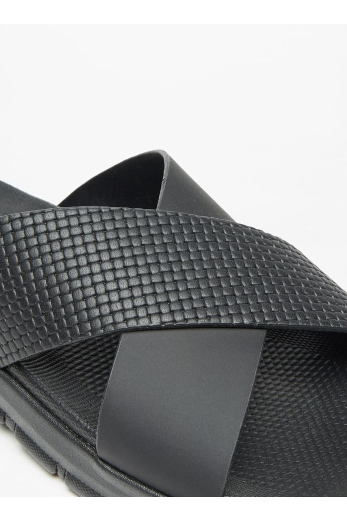 LBL by Shoexpress-Men's Textured Cross Strap Slip-On Sandals 5