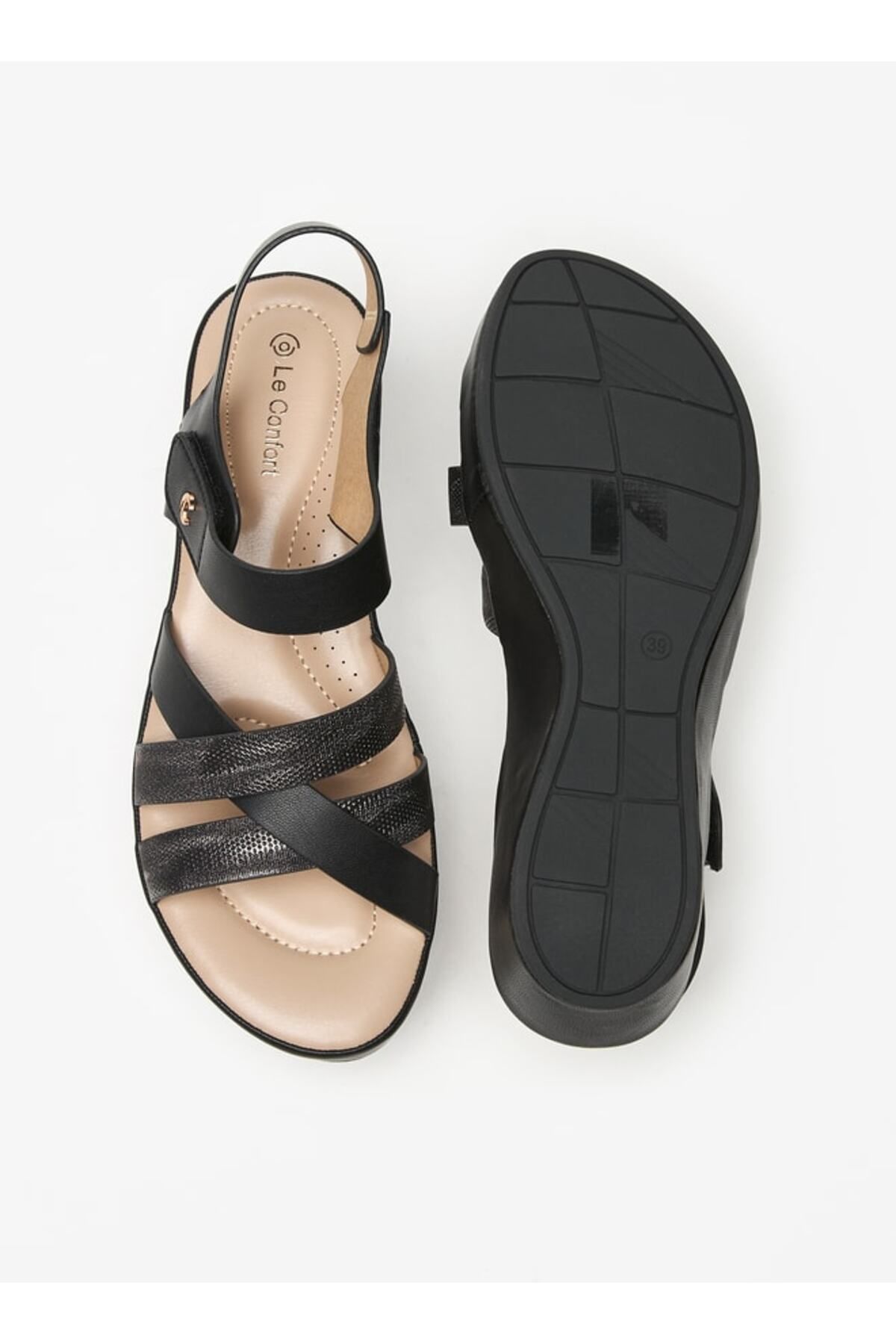 Le Confort-Cross Strap Sandals with Wedge Heels and Hook and Loop Closure 4