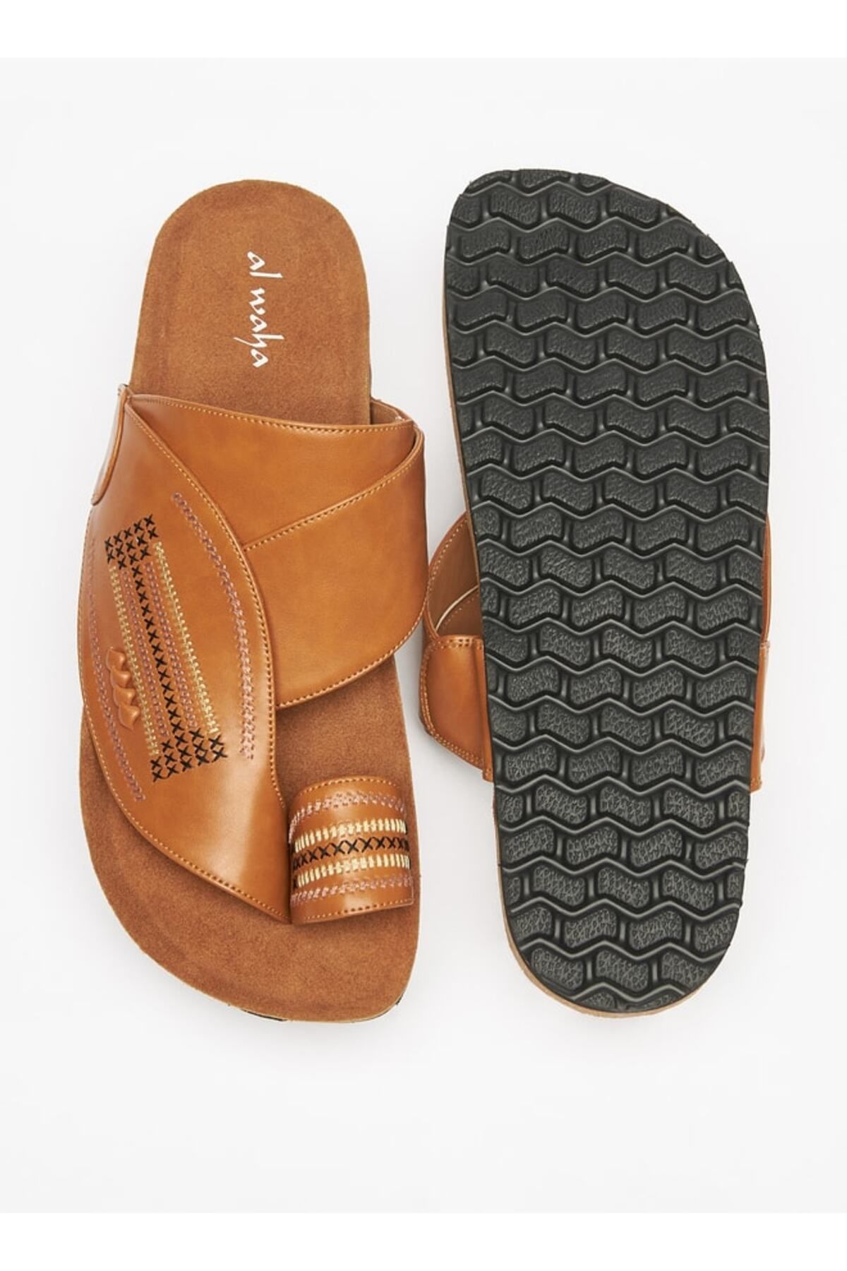 Al Waha-Textured Slip-On Arabic Sandals with Toe Loop Detail 5