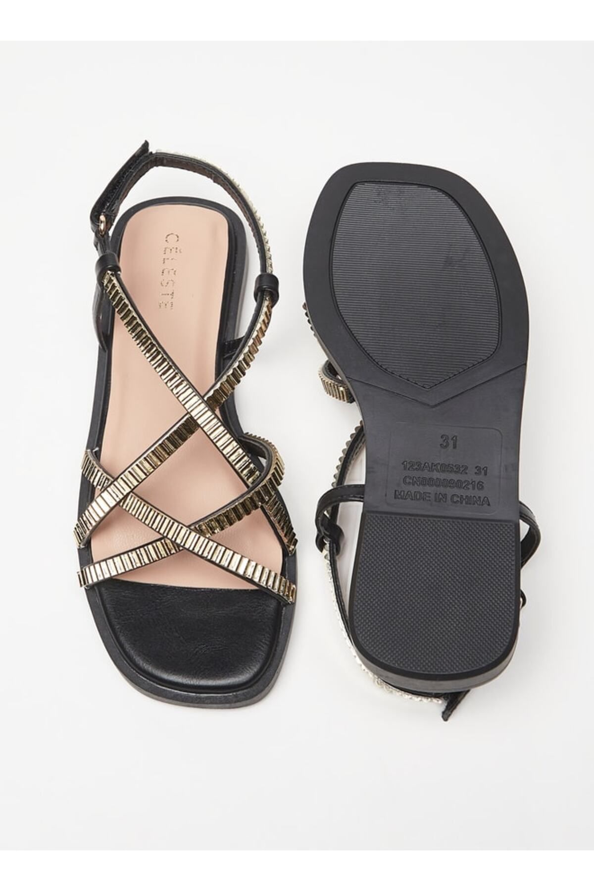 Celeste-Girls' Embellished Sandals with Hook and Loop Closure 4