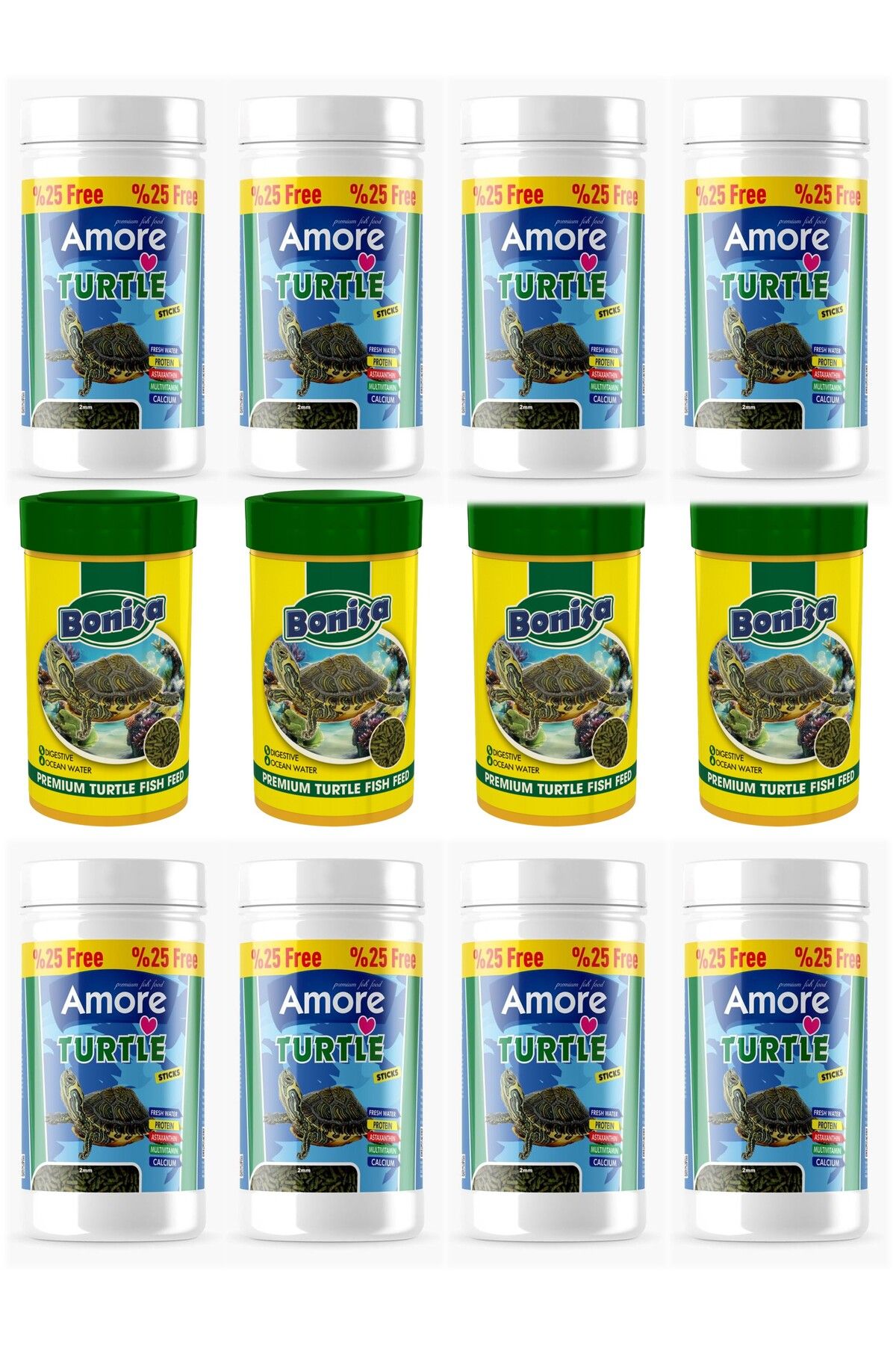 AMORE Turtle Food Sticks 8x125ml, Bonisa 4x100ml Su Kaplumbağası Yemi