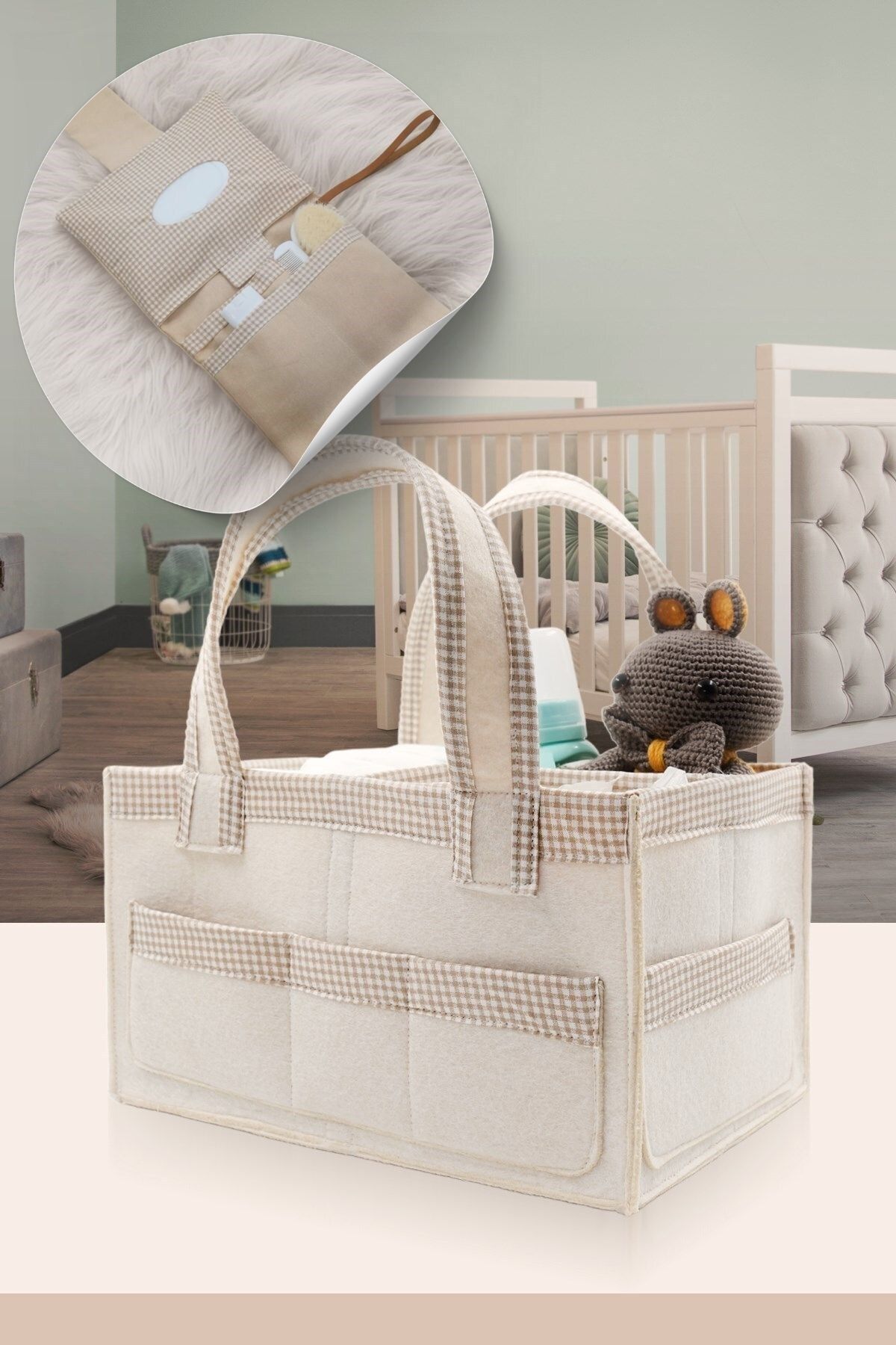 Cream Square Later Mother Baby Care Bag Organizer and Baby Lower Opening Maintenance Bag