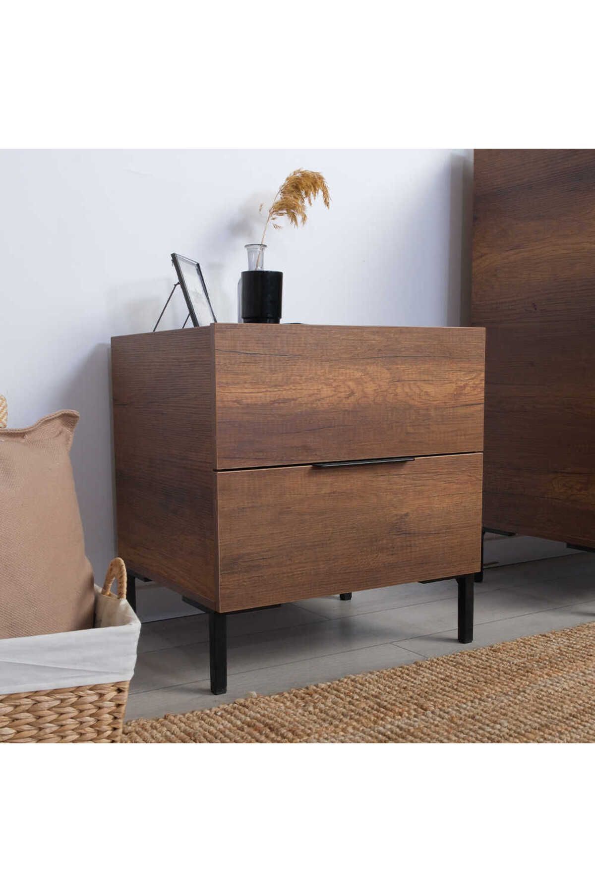 Adore Mobilya Oryana 2 Çekmeceli Komodin-Koyu Ceviz 55x59x44 cm