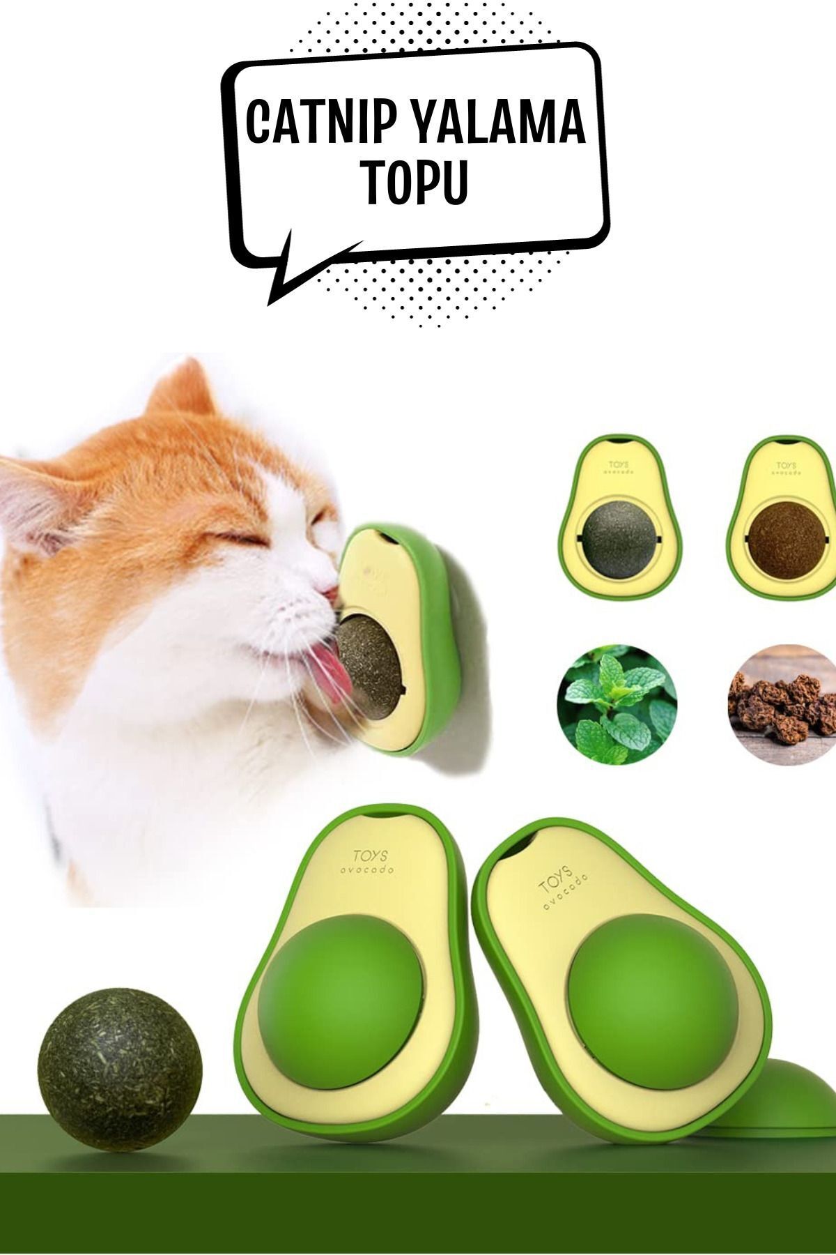 Yenebilir Doğal Catnip'li Avokado Şekilli Kedi Yalama Topu - Kedi Otlu Oyun Topu