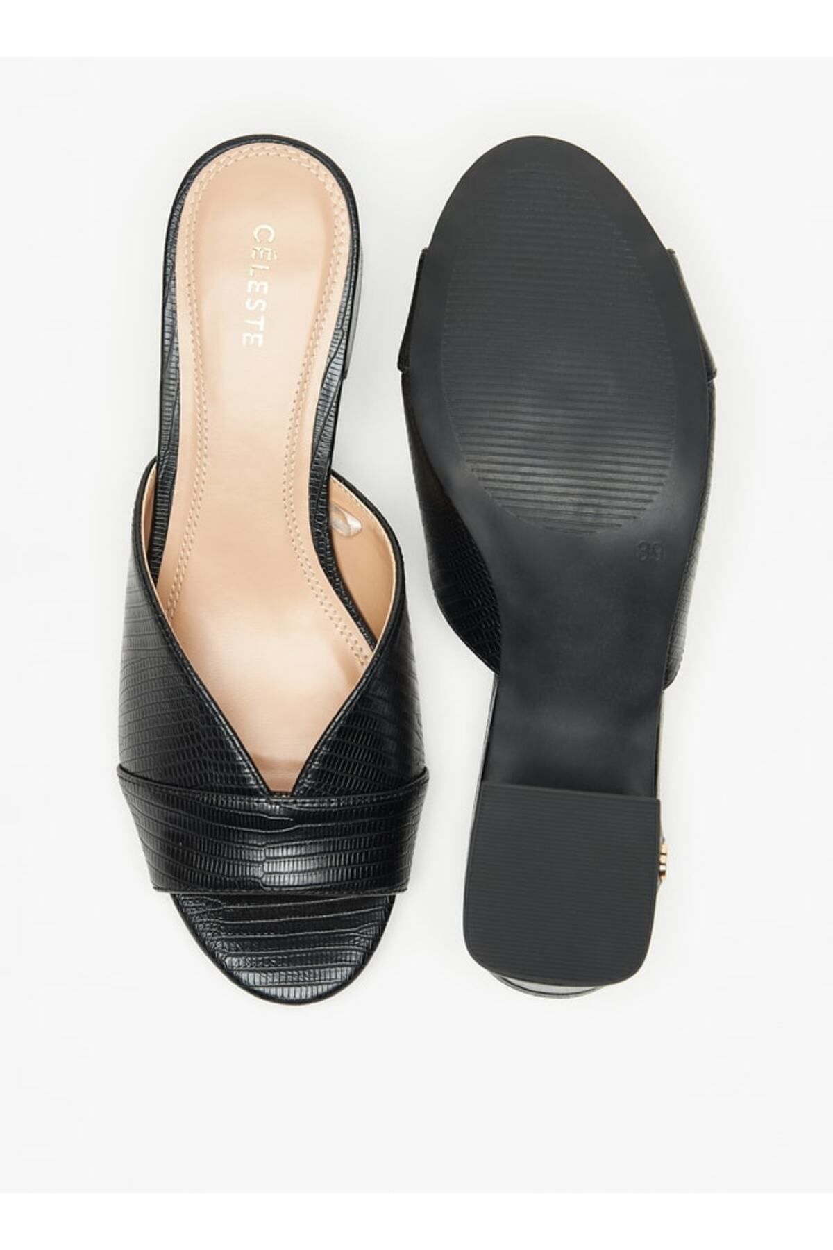 Celeste-Women's Textured Slip-On Sandals with Block Heel 4