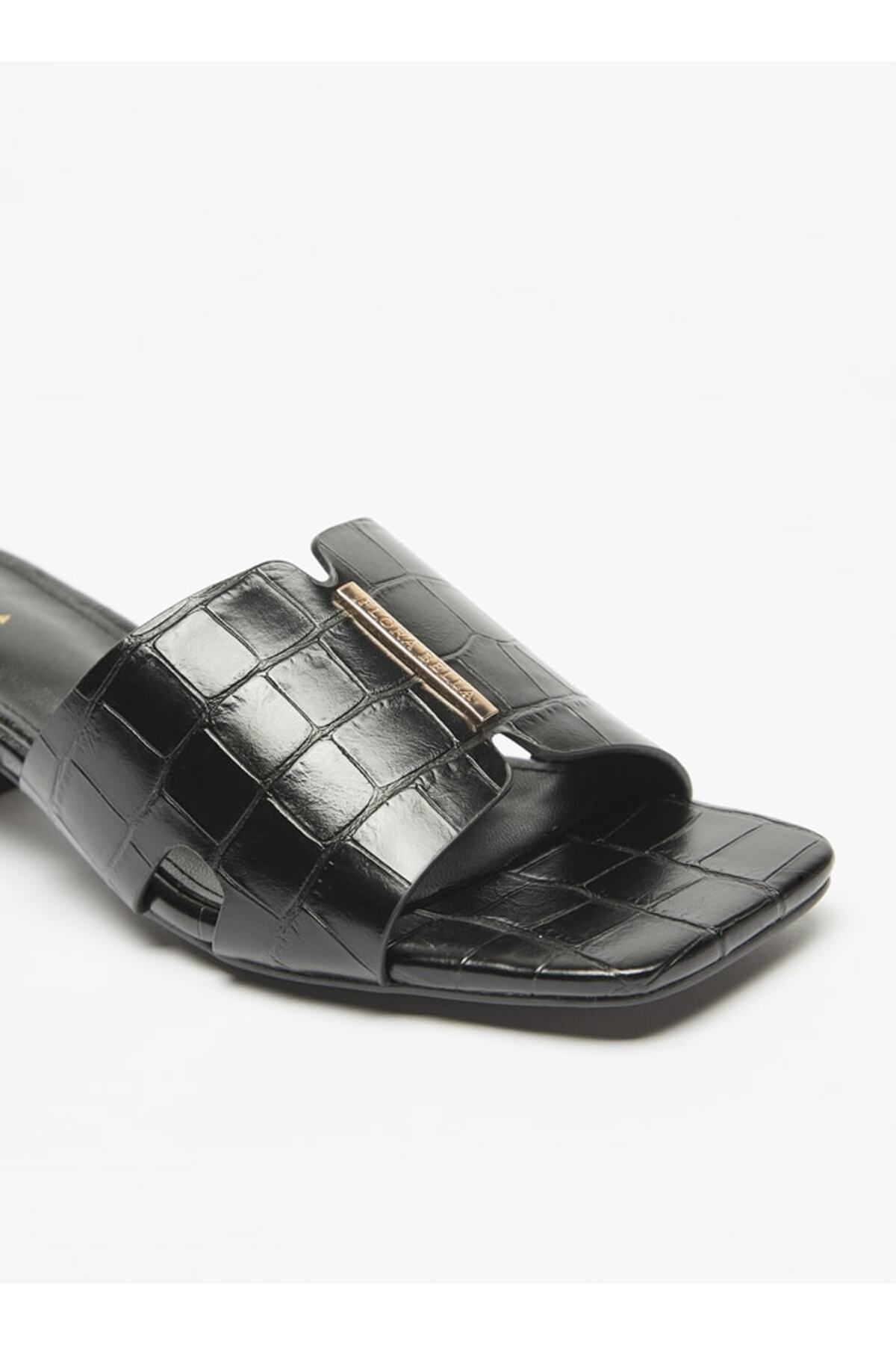 Flora Bella by Shoexpress-Textured Slip-On Sandals with Metal Accent and Block Heels 5