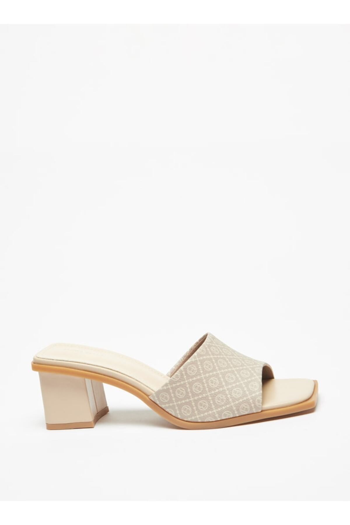 Flora Bella by Shoexpress-All-Over Logo Print Slip-On Sandals with Block Heels 2