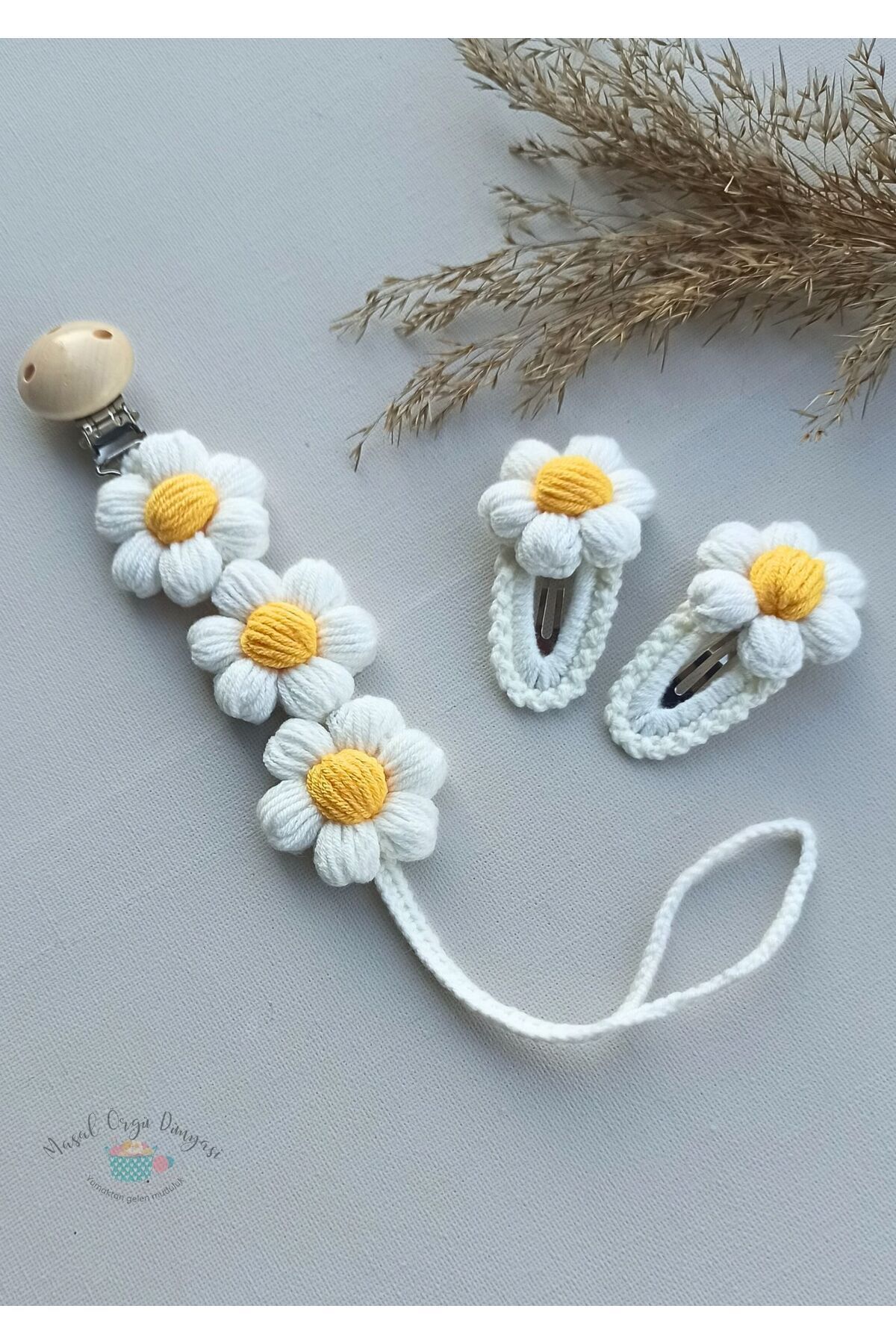 Masal Örgü Dünyası-مجموعة جديدة من سلسلة مصاصة Puff Daisy / حزام وإبزيم من الخيوط الطبيعية 3