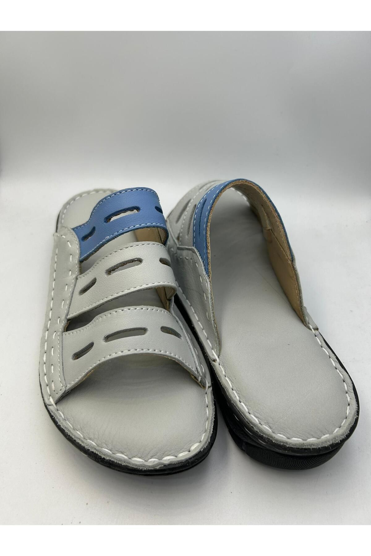 shoecide-جلد طبيعي أزرق فاتح - نعال أم نسائية ذات نعل لتقويم العظام 5