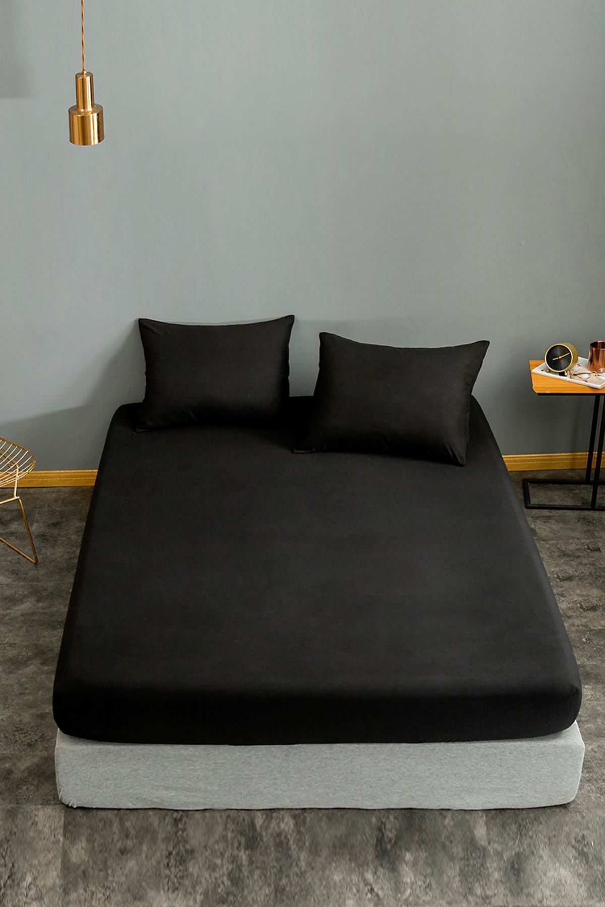 Eponj Home-Double Elastic Sheet and Pillowcase - Basic Black 1