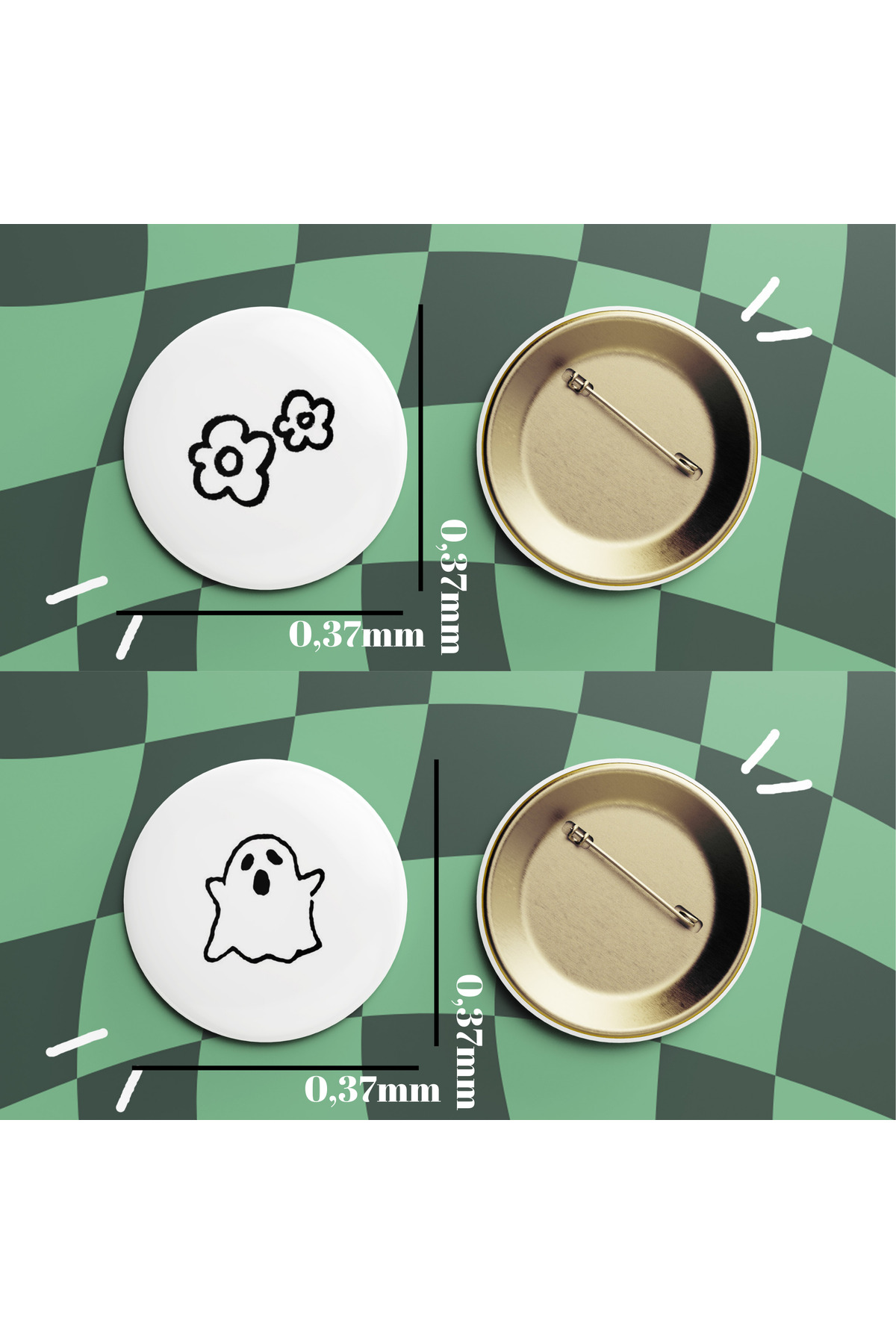 sweet ghost and flower badge set of 2