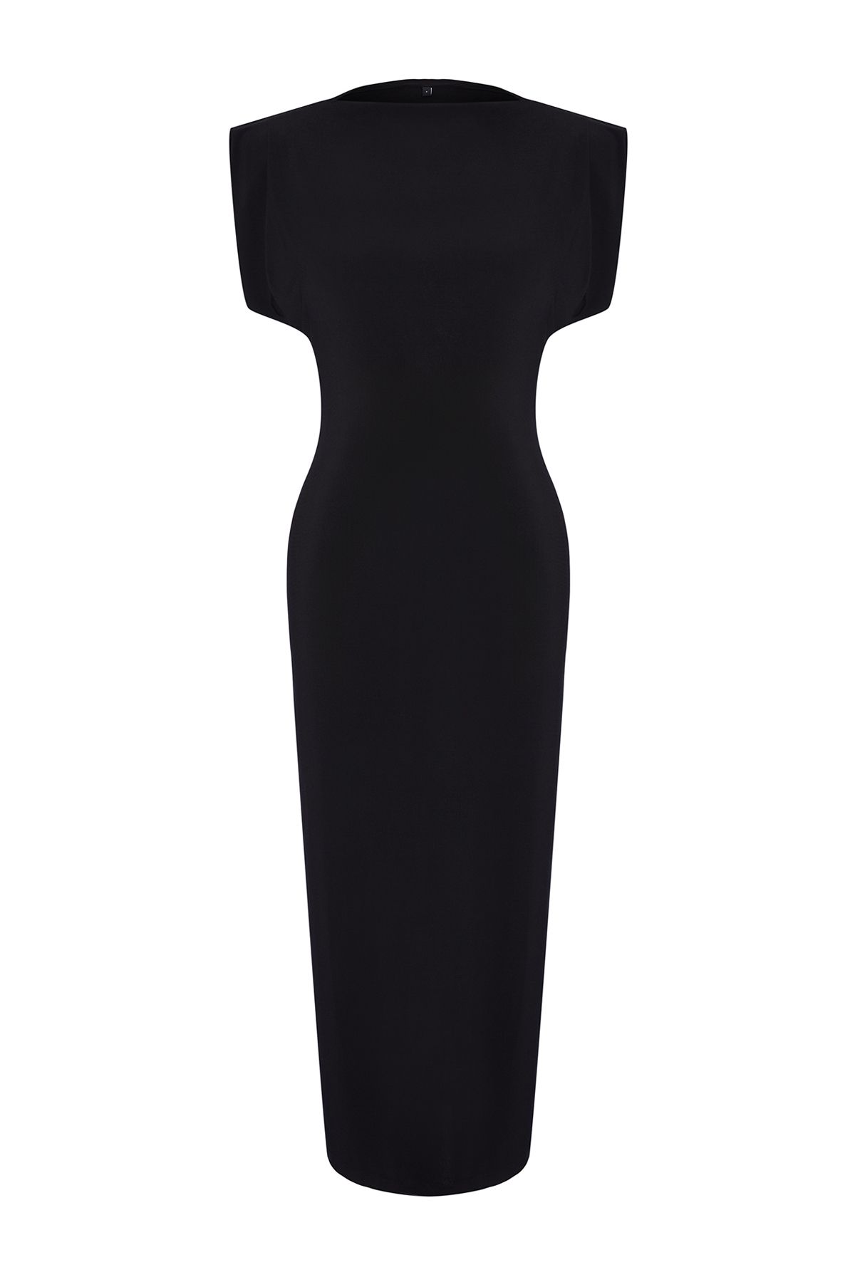 Trendyol Collection-Rochie neagră, dreaptă, midi, căptușită, drapată, bodycon, tricotată, elastică TWOSS24EL00975 6