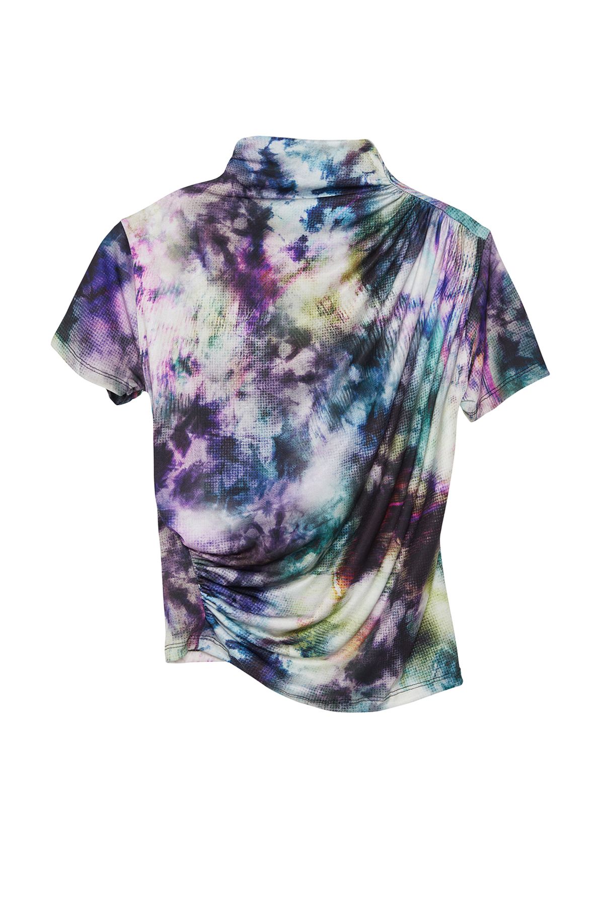 Trendyol Collection-Multicolor Printed Drawstring/Drape Detail Fitted Short Sleeve Stand Collar Stretchy Knitted Blouse Twoss24Bz00426 6