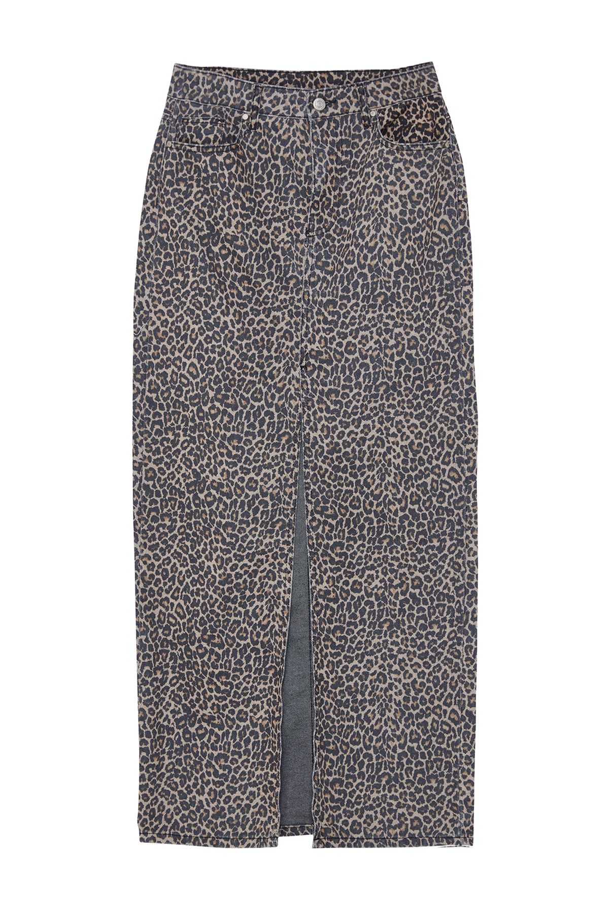 Trendyol Collection-Vícebarevná hnědá midi džínová sukně s leopardím vzorem Twoaw25Et00009 8