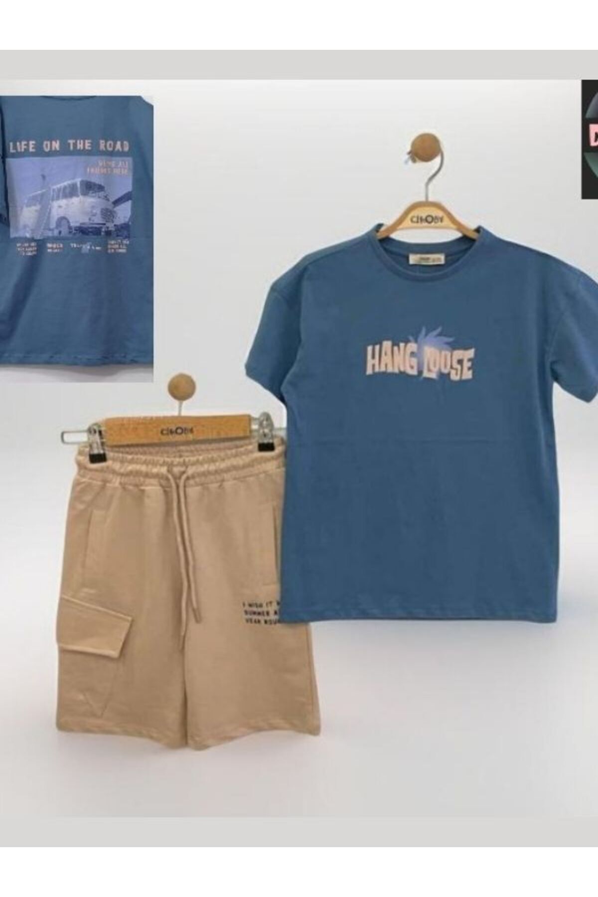 Çikoby-Boy's T-Shirt and Cargo Pocket Shorts Set - Embossed Text Detail 5