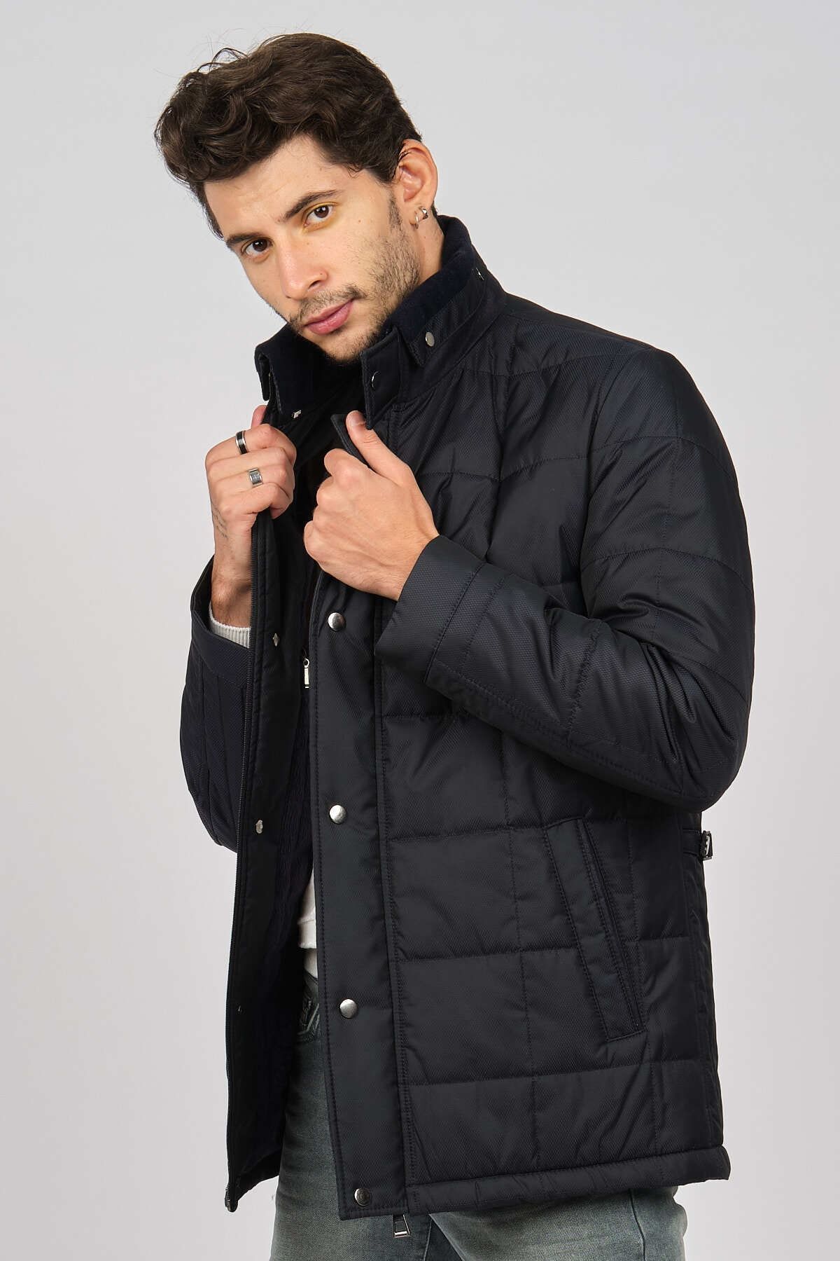  پالتو خزدار مردانه طرح دار سرمه ای ۴۹۲۷۰۰۰