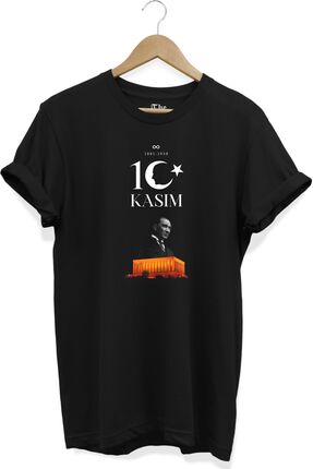 The Baski 10 Kasım Atatürk Anıtkabir Türk Bayrağı Baskılı %100 Pamuk Siyah Ti...
