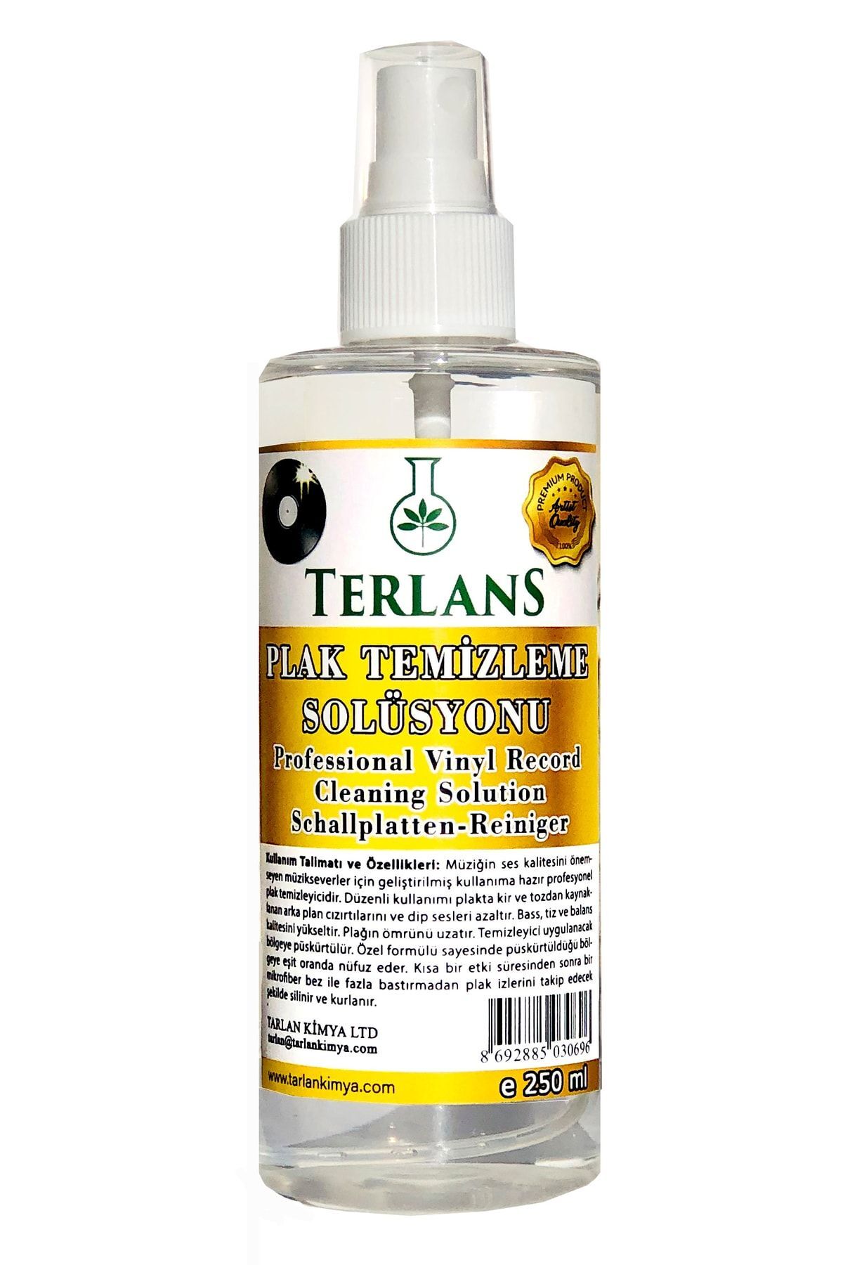 Terlans Retro Plak (PİKAP GRAMOFON) Temizleyici 250 ml Mikrofiber Temizlik Bezi