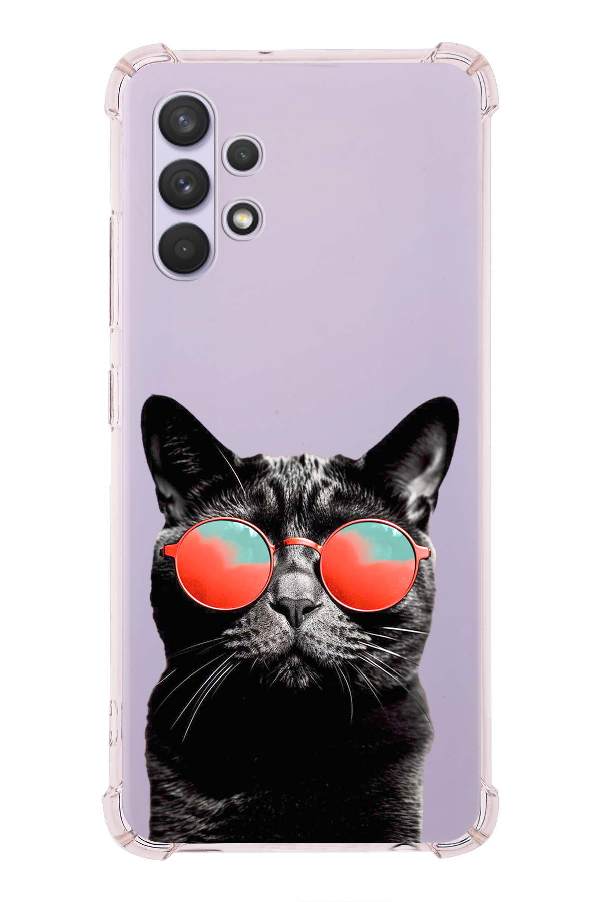Samsung Galaxy A32 Uyumlu Kedi 3 Baskılı Şeffaf Köşe Korumalı Antişok Kılıf