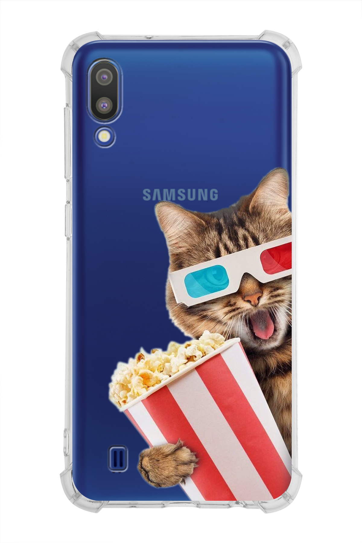 Samsung Galaxy M10 Uyumlu Kedi 1 Baskılı Şeffaf Köşe Korumalı Antişok Kılıf