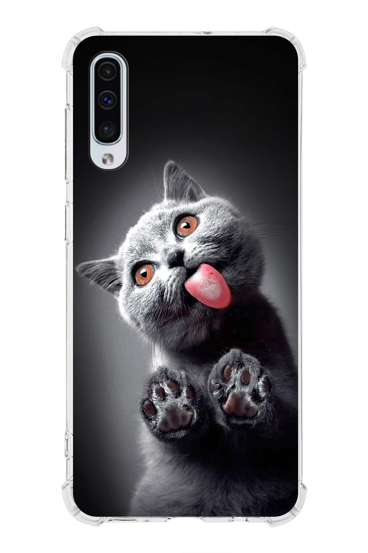 Samsung Galaxy A50s Uyumlu Kedi 2 Baskılı Şeffaf Köşe Korumalı Antişok Kılıf