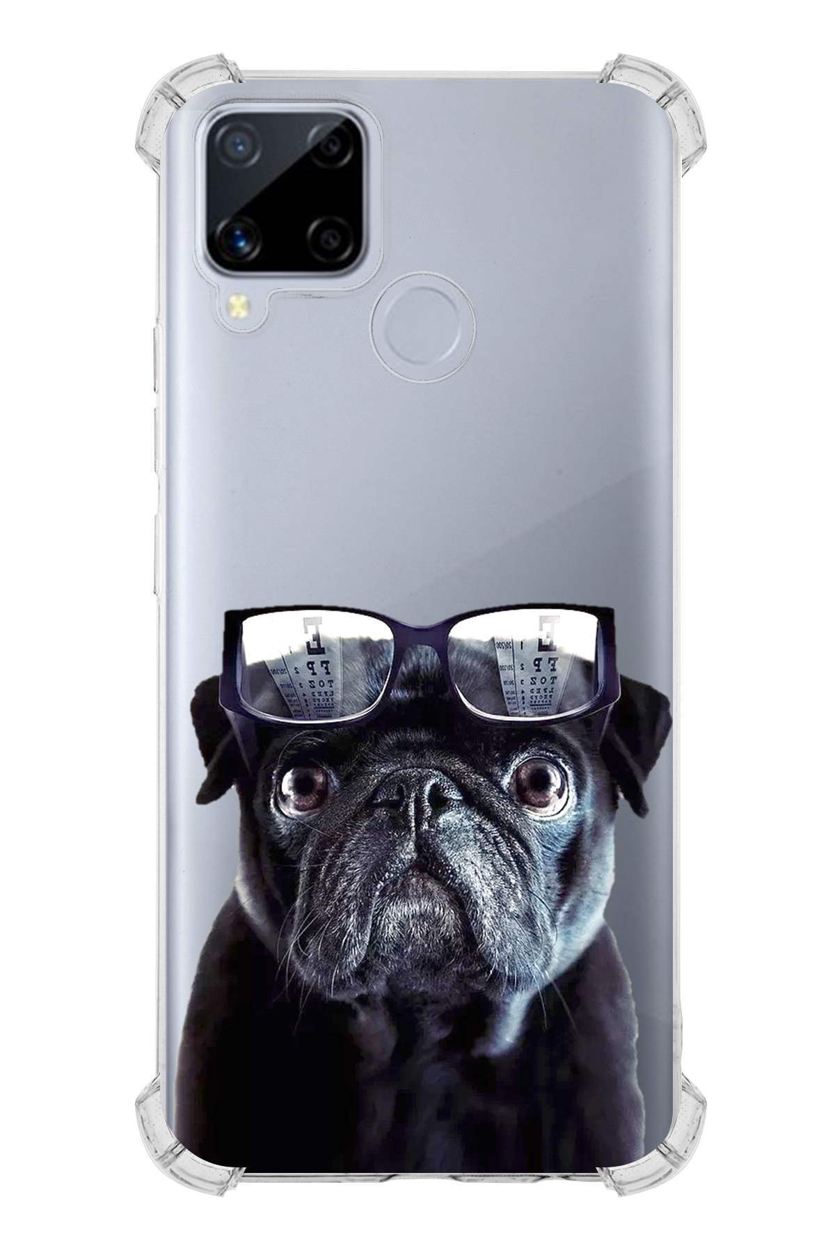 Realme C15 Uyumlu Köpek 3 Baskılı Şeffaf Köşe Korumalı Antişok Kılıf
