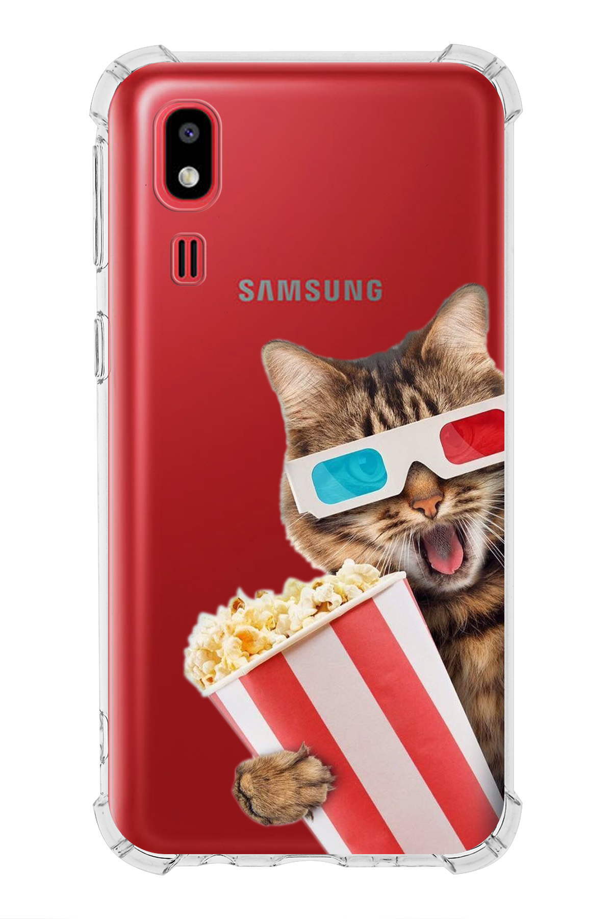 Samsung Galaxy A2 Core Uyumlu Kedi 1 Baskılı Şeffaf Köşe Korumalı Antişok Kılıf