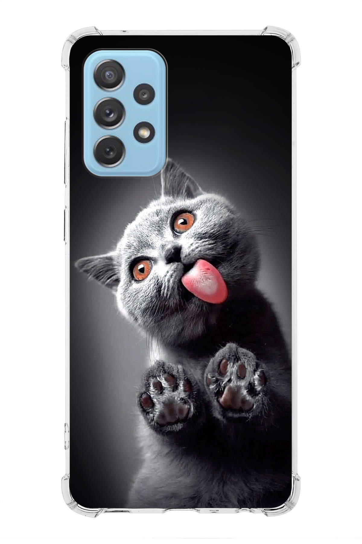 Samsung Galaxy A72 Uyumlu Kedi 2 Baskılı Şeffaf Köşe Korumalı Antişok Kılıf