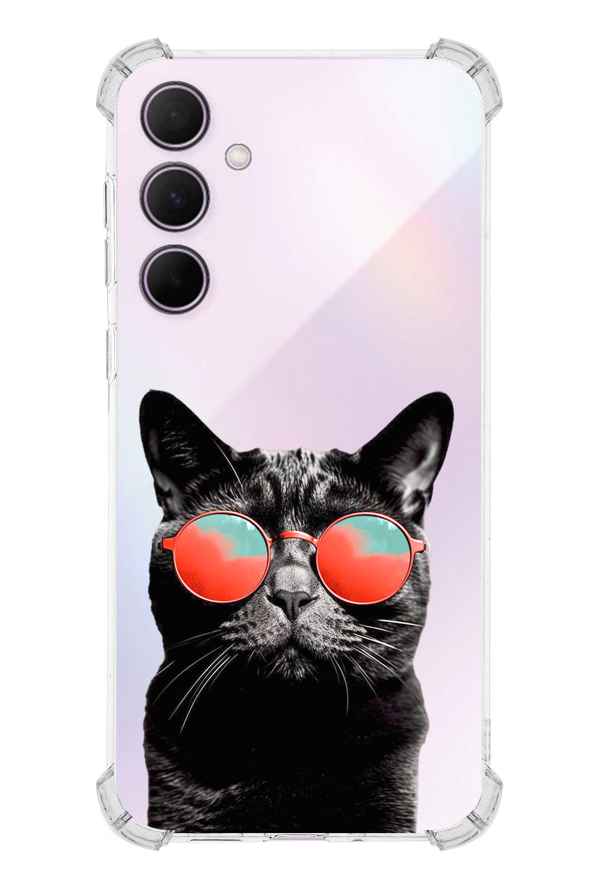 Samsung Galaxy A35 Uyumlu Kedi 3 Baskılı Şeffaf Köşe Korumalı Antişok Kılıf