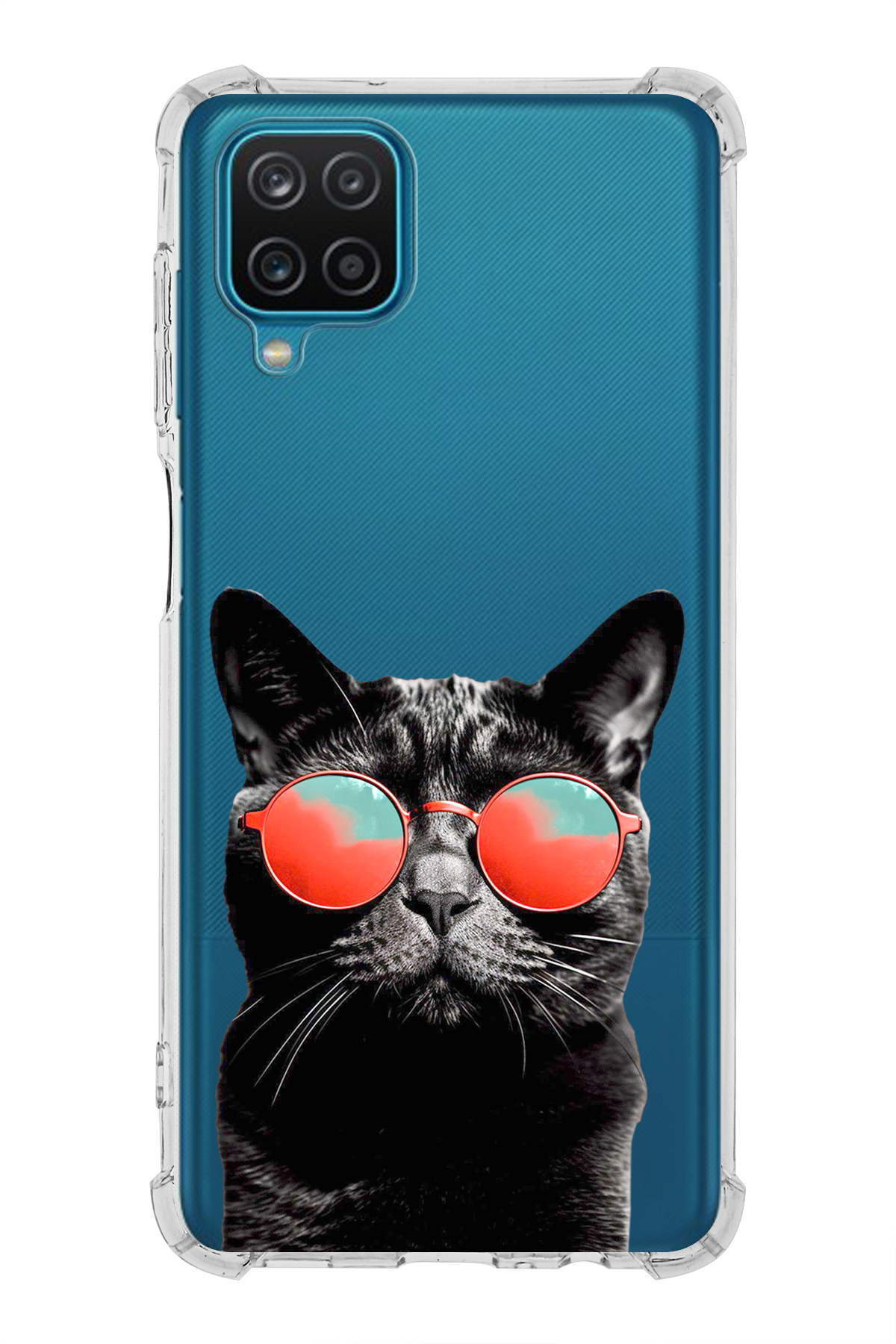Samsung Galaxy A22 Uyumlu Kedi 3 Baskılı Şeffaf Köşe Korumalı Antişok Kılıf