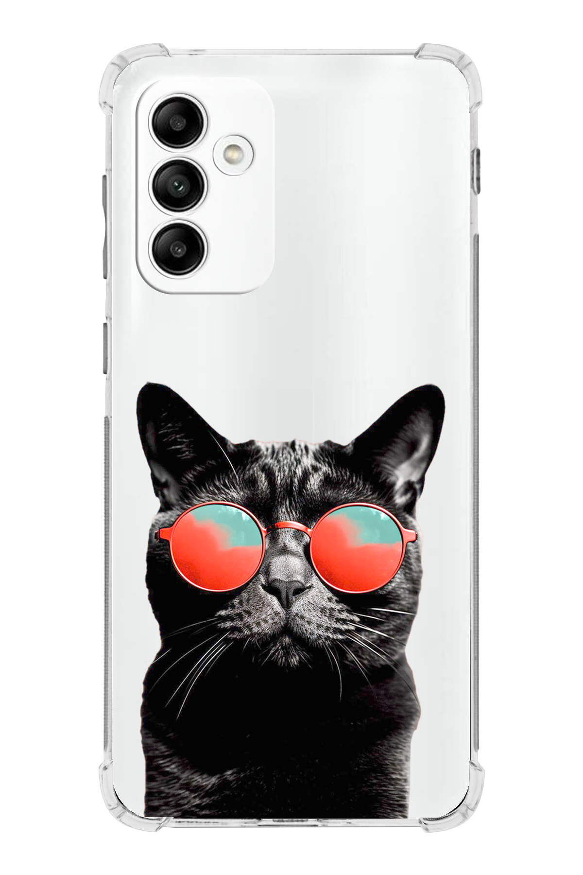 Samsung Galaxy M13 Uyumlu Kedi 3 Baskılı Şeffaf Köşe Korumalı Antişok Kılıf