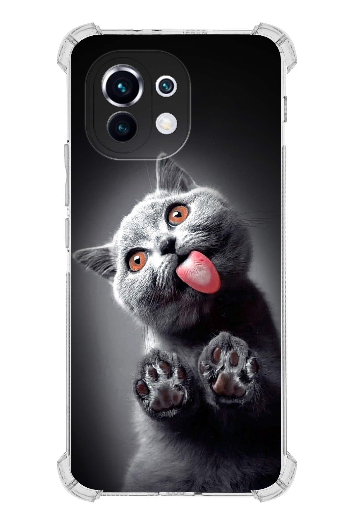 Xiaomi Mi 11 Uyumlu Kedi 2 Baskılı Şeffaf Köşe Korumalı Antişok Kılıf