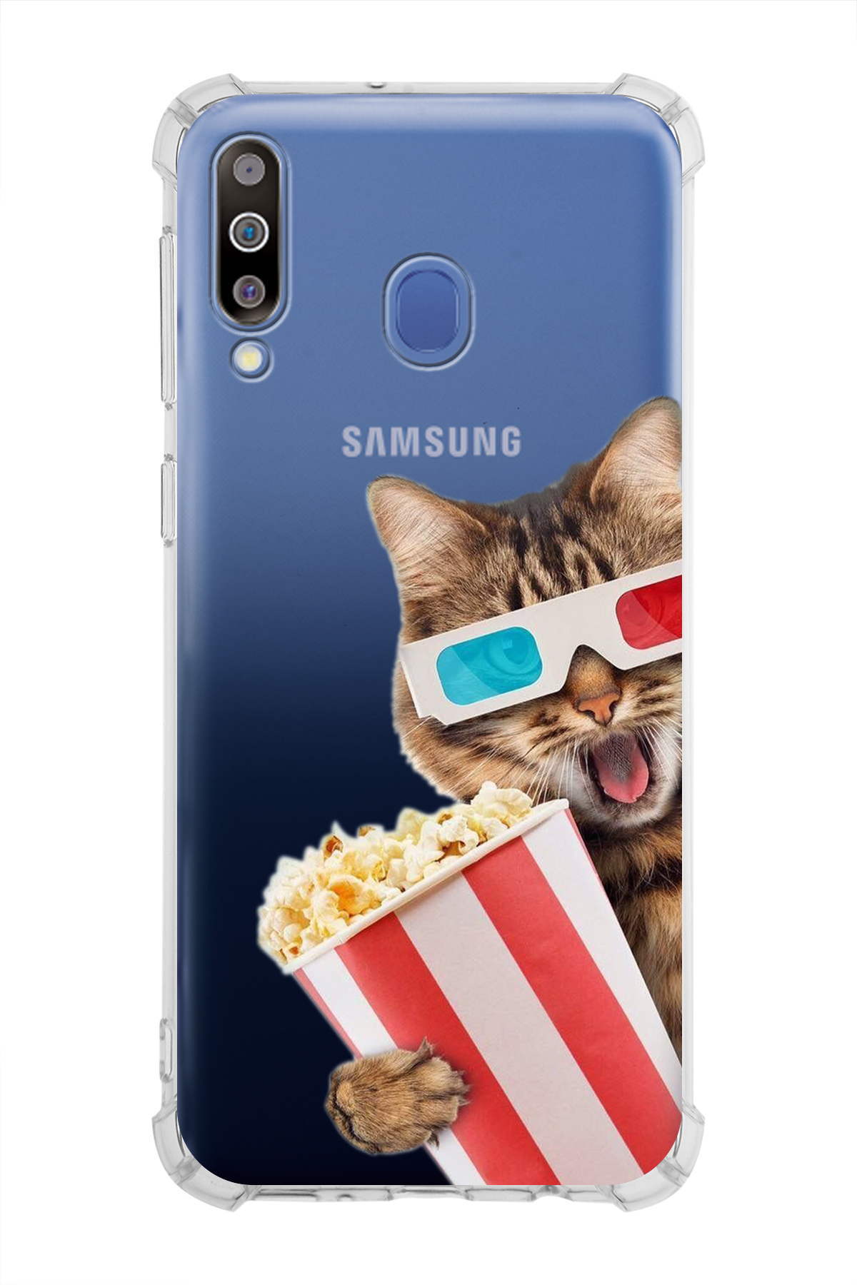 Samsung Galaxy M30 Uyumlu Kedi 1 Baskılı Şeffaf Köşe Korumalı Antişok Kılıf