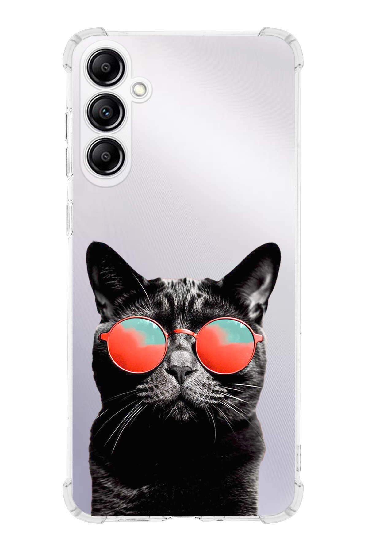 Samsung Galaxy A14 Uyumlu Kedi 3 Baskılı Şeffaf Köşe Korumalı Antişok Kılıf