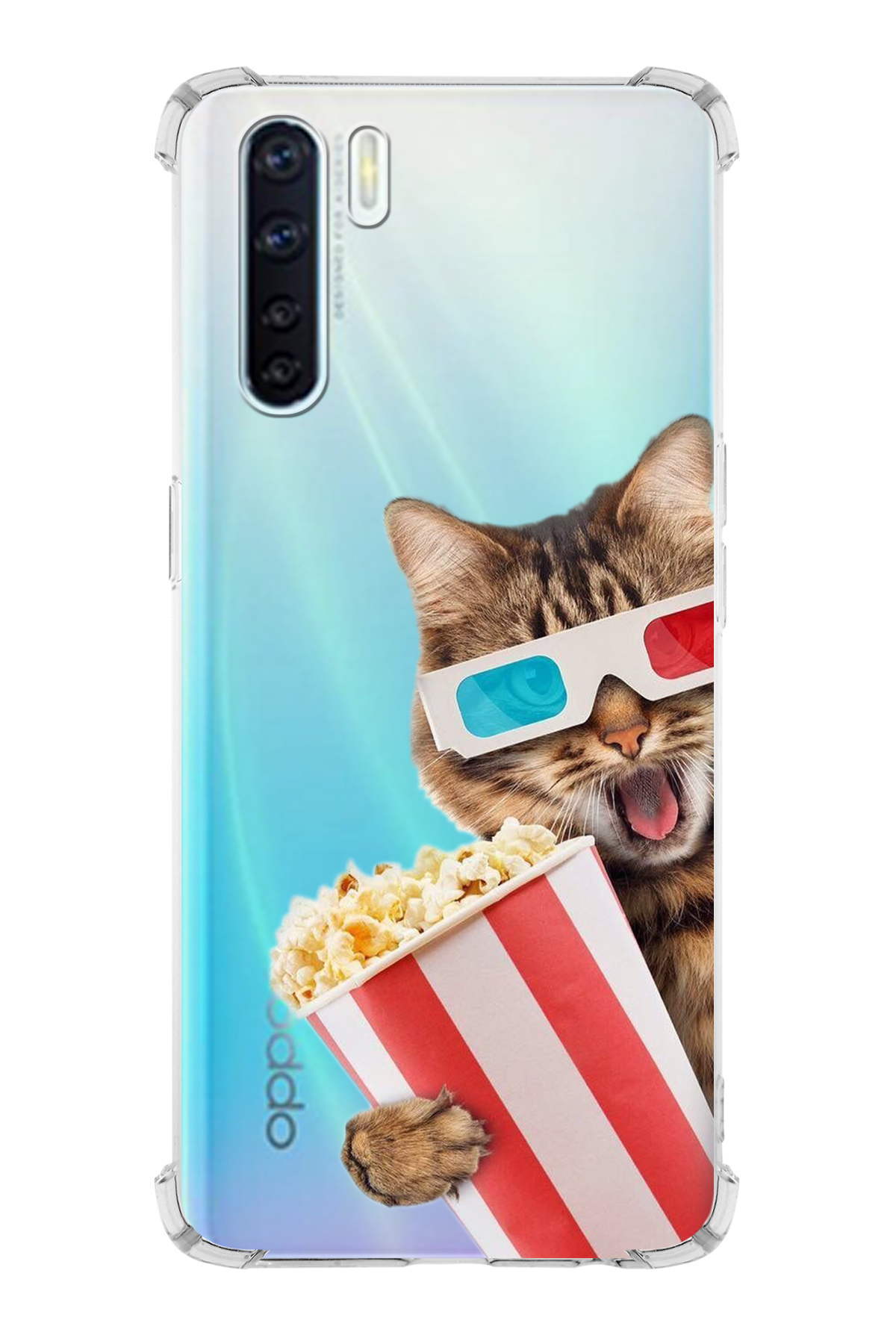 Oppo A91 Uyumlu Kedi 1 Baskılı Şeffaf Köşe Korumalı Antişok Kılıf