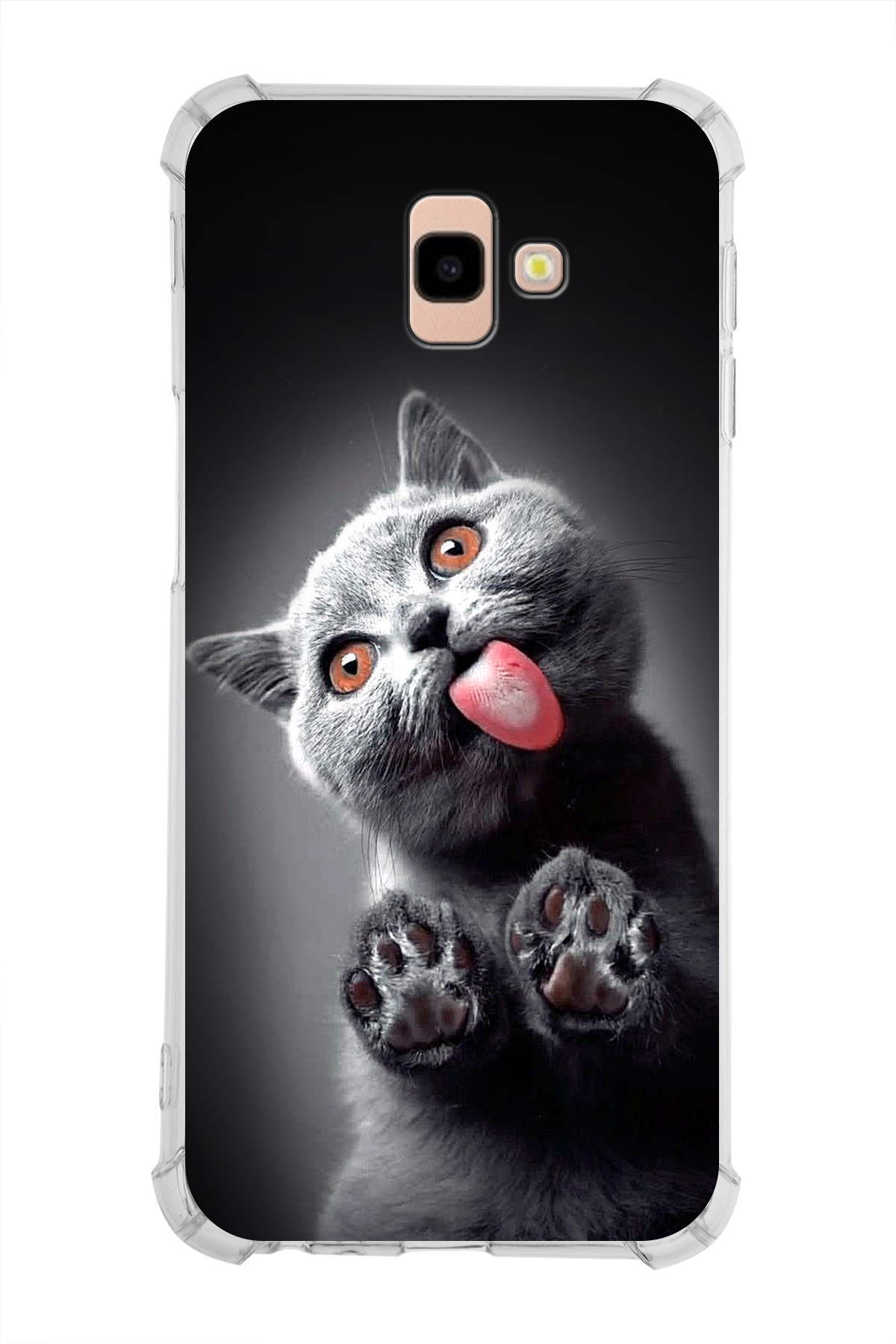 Samsung Galaxy J4+ Plus Uyumlu Kedi 2 Baskılı Şeffaf Köşe Korumalı Antişok Kılıf