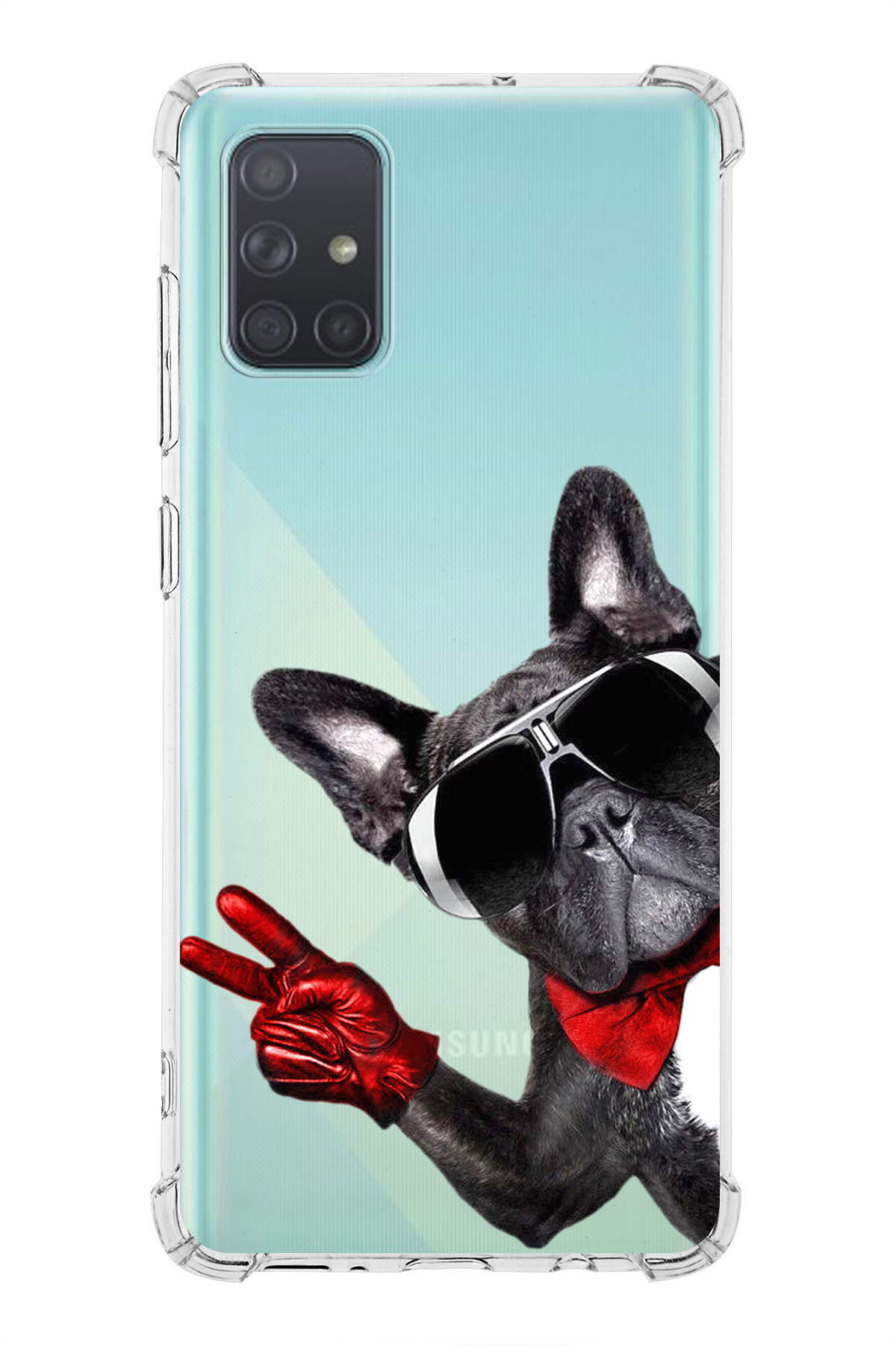 Samsung Galaxy A71 Uyumlu Köpek 2 Baskılı Şeffaf Köşe Korumalı Antişok Kılıf