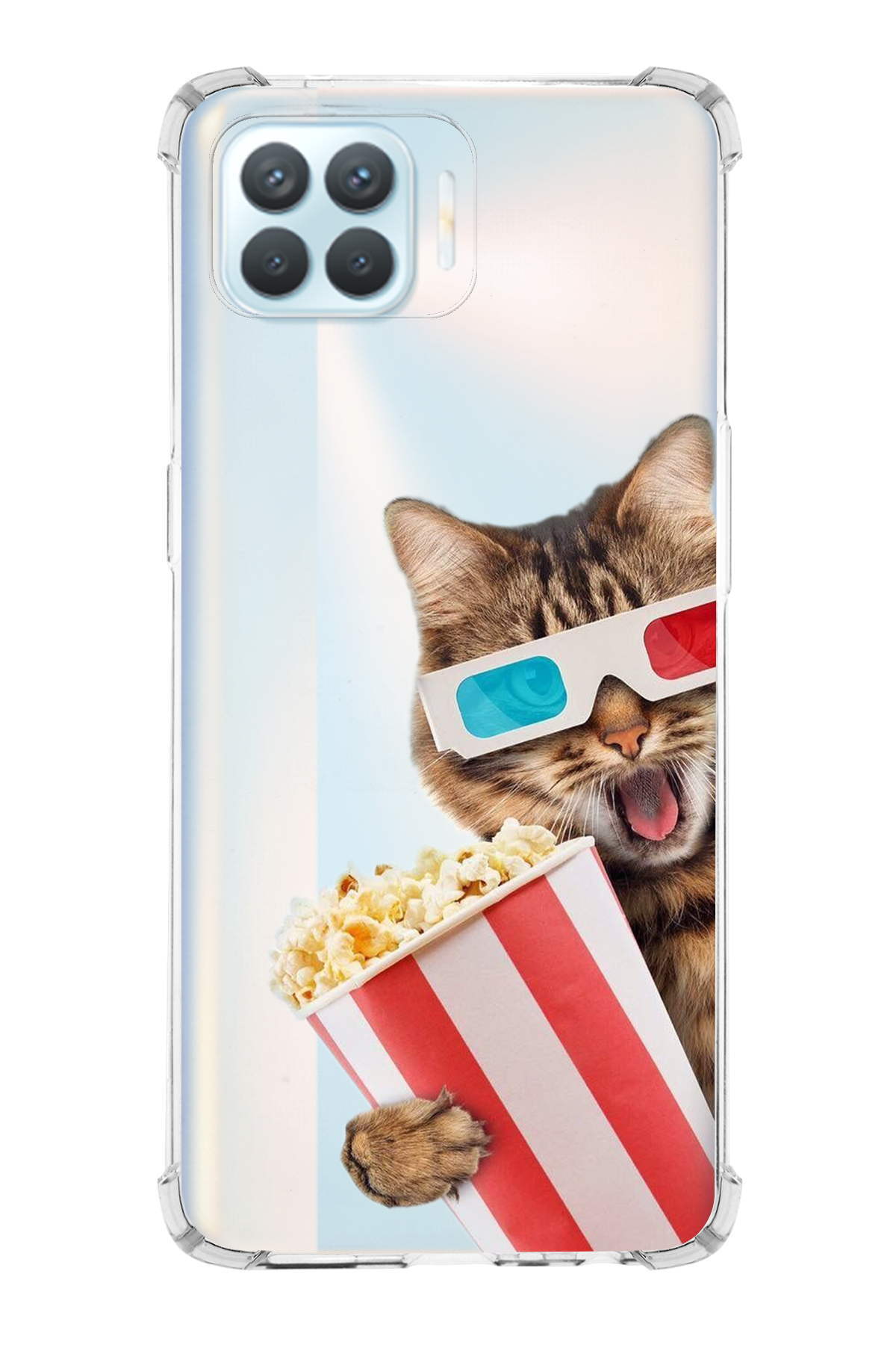 Oppo Reno 4 Lite Uyumlu Kedi 1 Baskılı Şeffaf Köşe Korumalı Antişok Kılıf