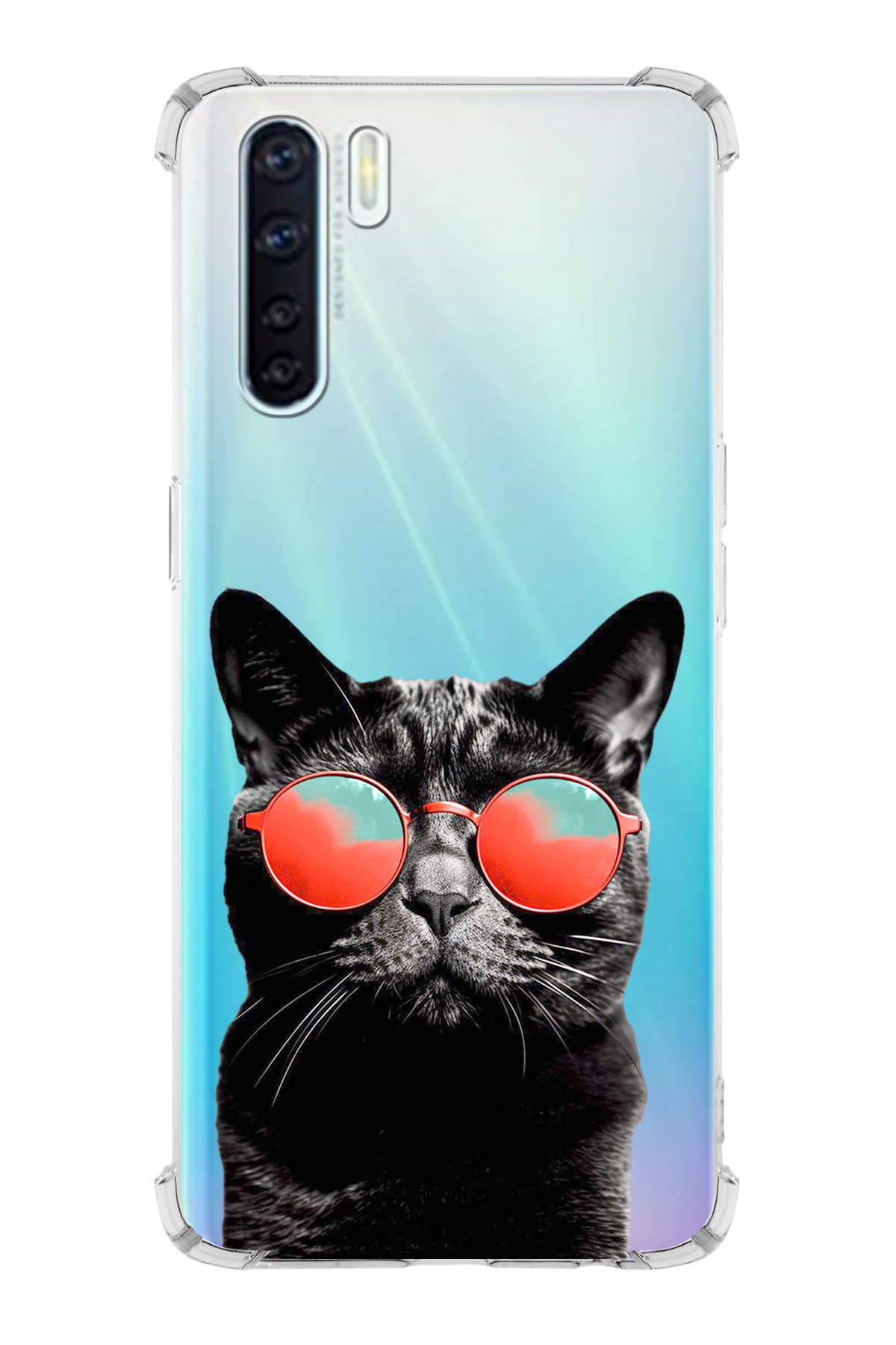 Oppo A91 Uyumlu Kedi 3 Baskılı Şeffaf Köşe Korumalı Antişok Kılıf