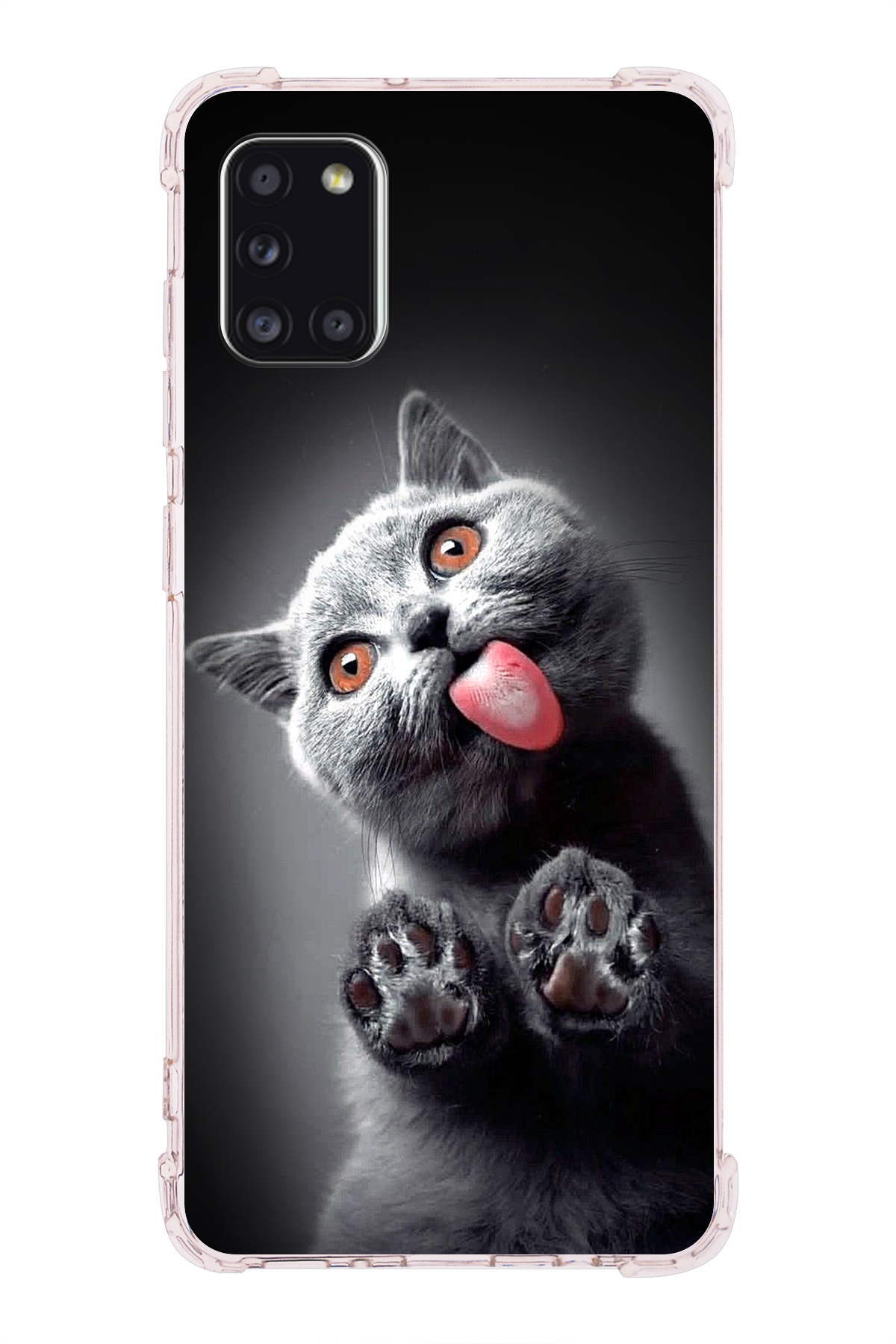 Samsung Galaxy A31 Uyumlu Kedi 2 Baskılı Şeffaf Köşe Korumalı Antişok Kılıf