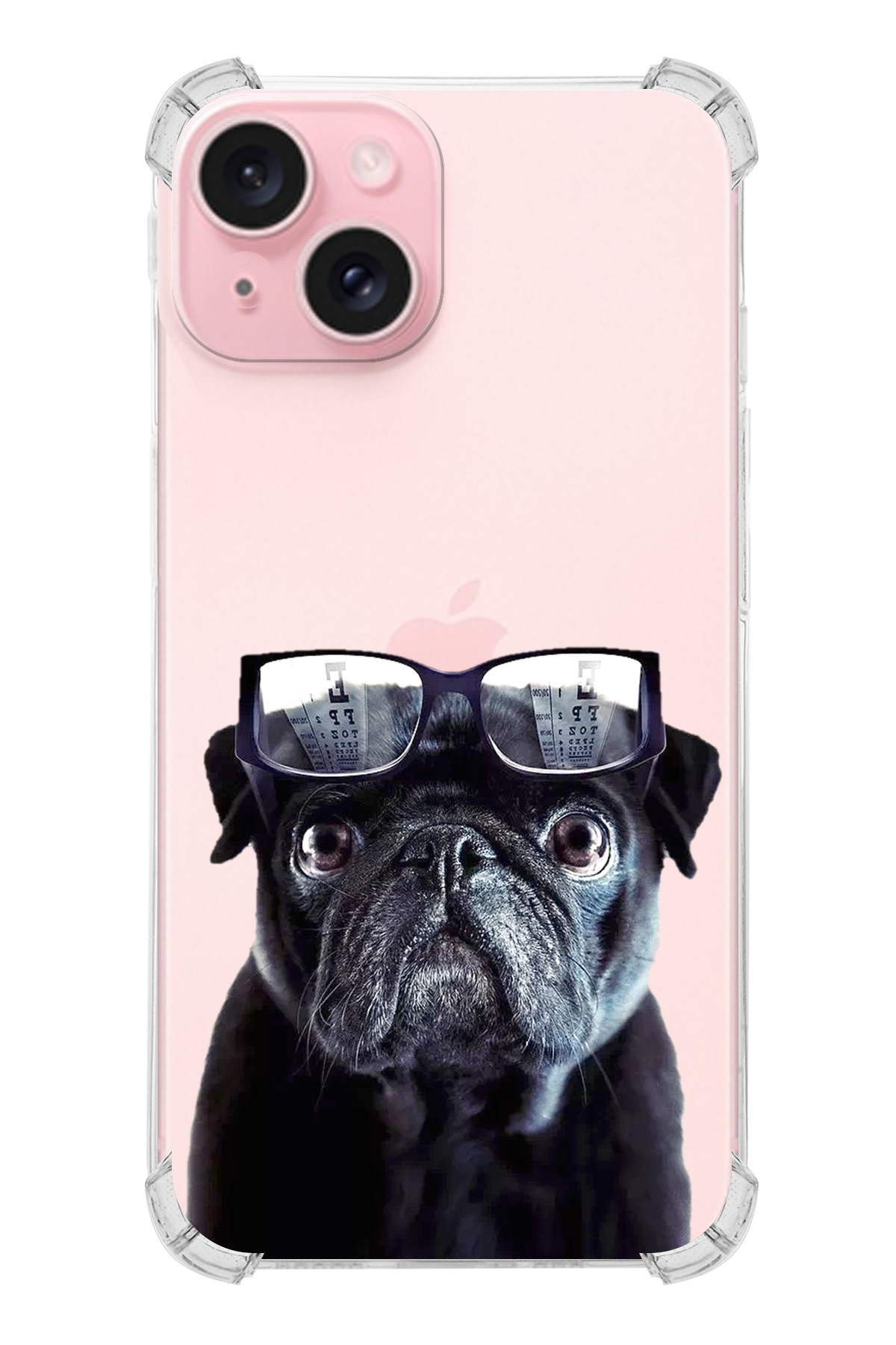 PrintiFy Apple iPhone 15 Uyumlu Köpek 3 Baskılı Şeffaf Köşe Korumalı Antişok Kılıf