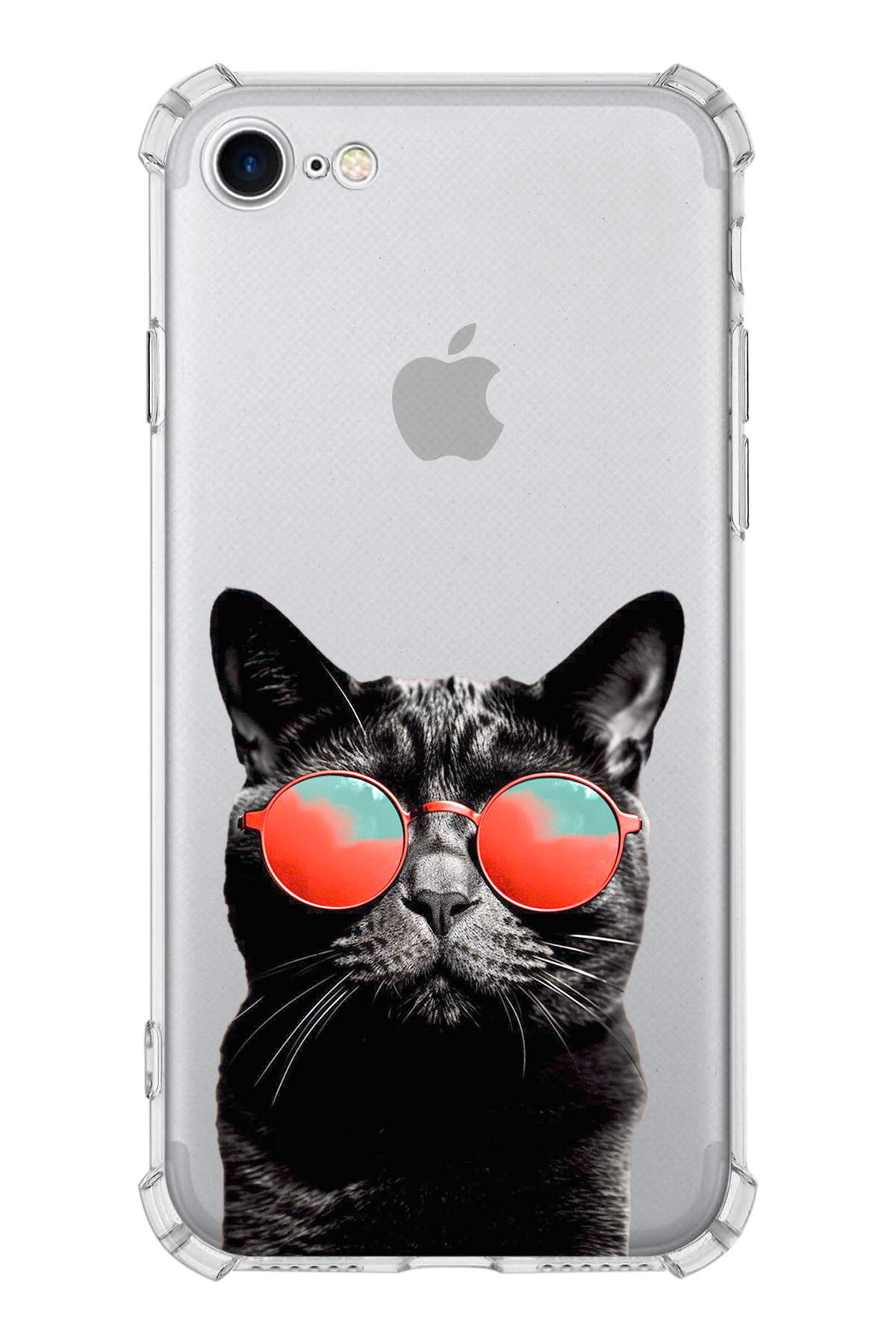 PrintiFy Apple iPhone SE 2020 Uyumlu Kedi 3 Baskılı Şeffaf Köşe Korumalı Antişok Kılıf