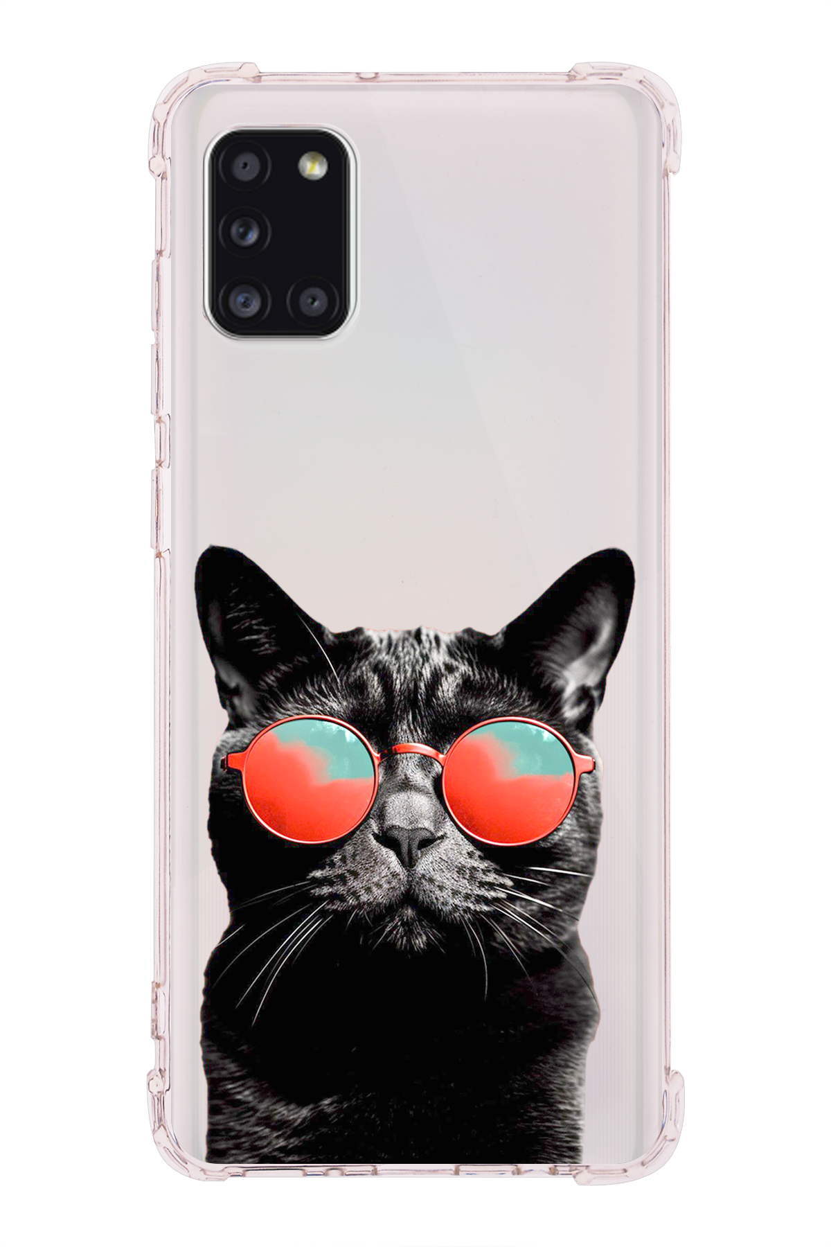 Samsung Galaxy A31 Uyumlu Kedi 3 Baskılı Şeffaf Köşe Korumalı Antişok Kılıf