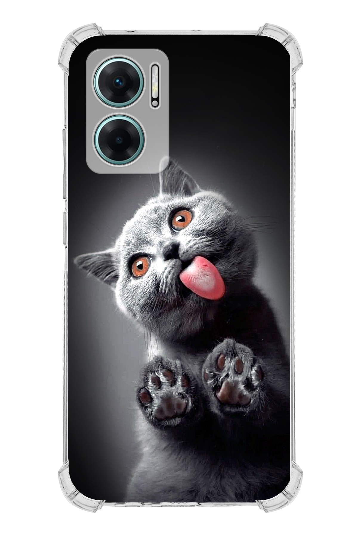 Xiaomi Redmi Note 11E Uyumlu Kedi 2 Baskılı Şeffaf Köşe Korumalı Antişok Kılıf