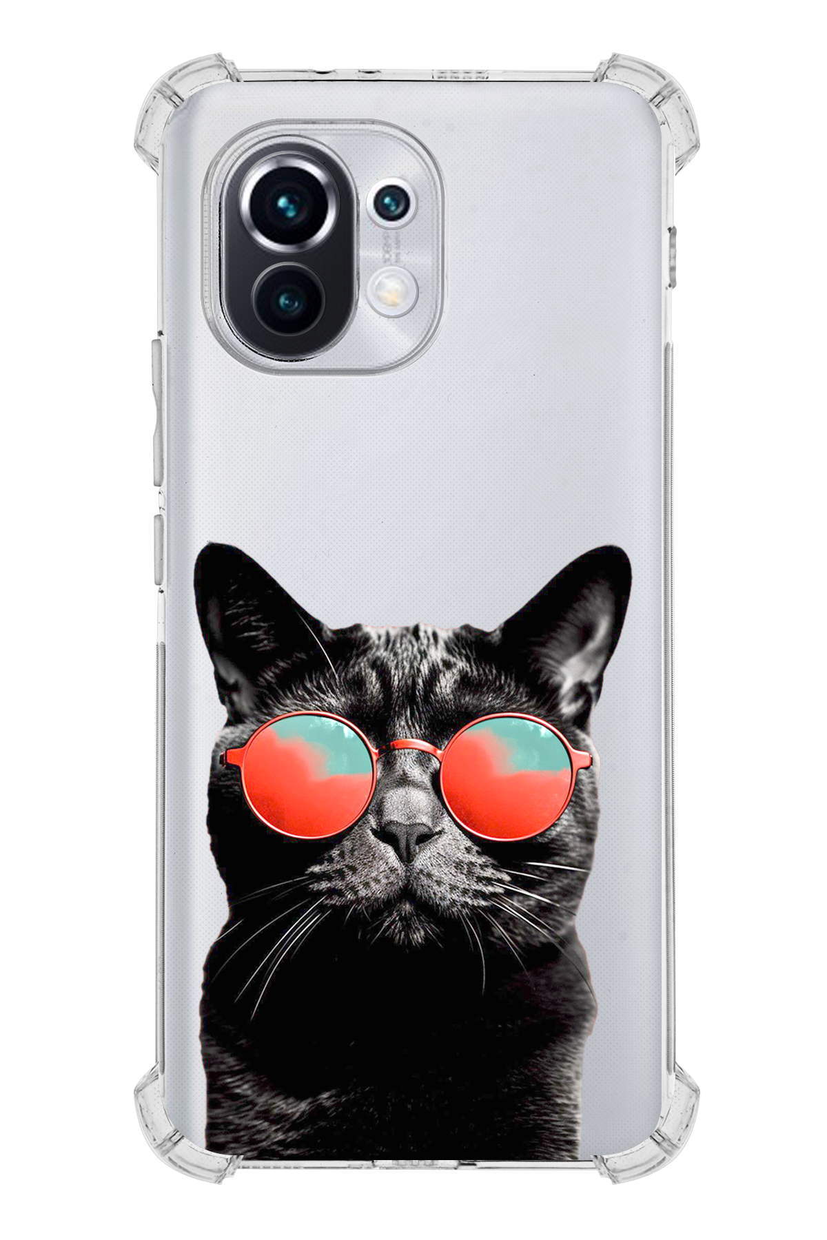 Xiaomi Mi 11 Uyumlu Kedi 3 Baskılı Şeffaf Köşe Korumalı Antişok Kılıf