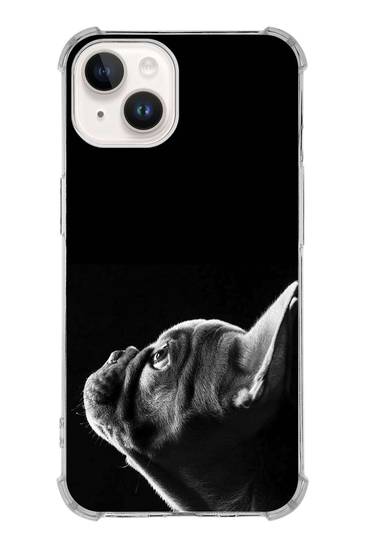 PrintiFy Apple iPhone 14 Uyumlu Köpek 1 Baskılı Şeffaf Köşe Korumalı Antişok Kılıf