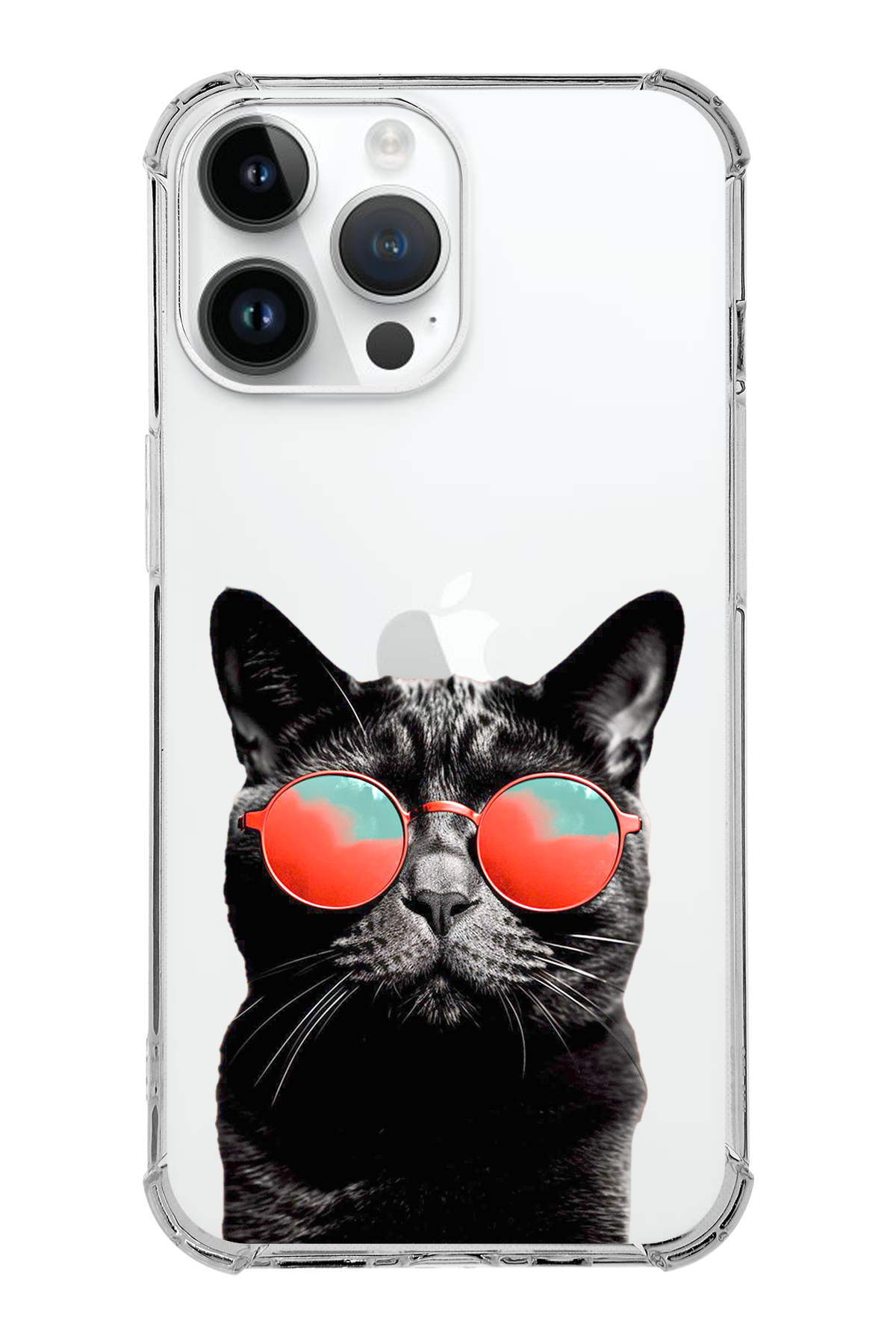 PrintiFy Apple iPhone 14 Pro Max Uyumlu Kedi 3 Baskılı Şeffaf Köşe Korumalı Antişok Kılıf